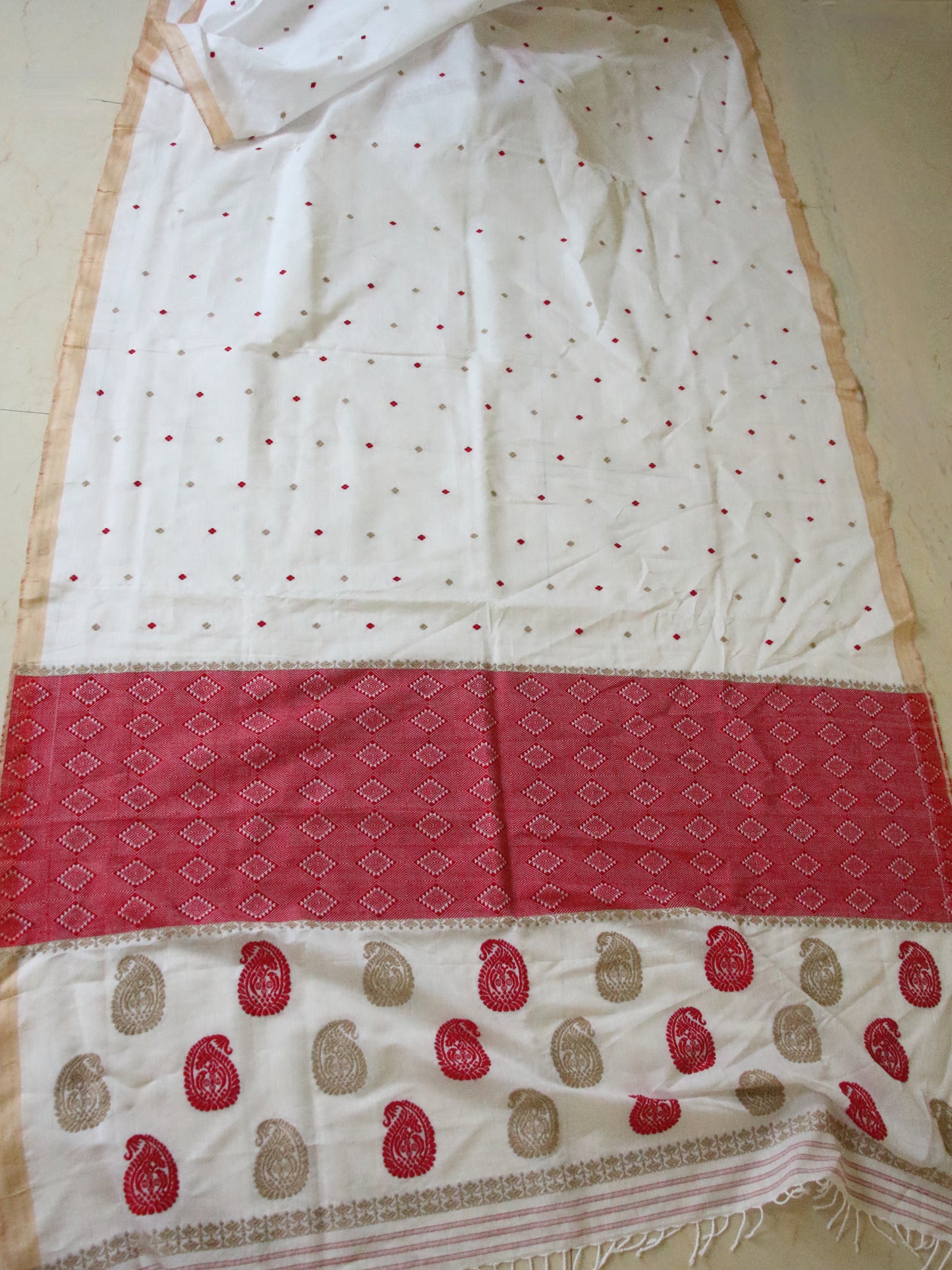 Natural Off White Handloom Cotton Silk Saree from Assam