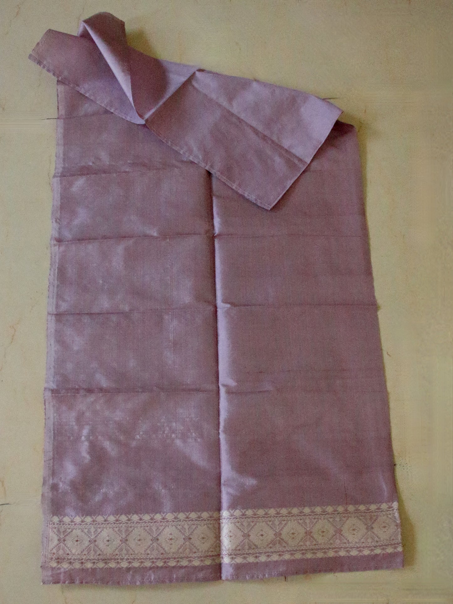 Lavendar Handloom Mulberry Silk Mekhla Chador Set from Assam