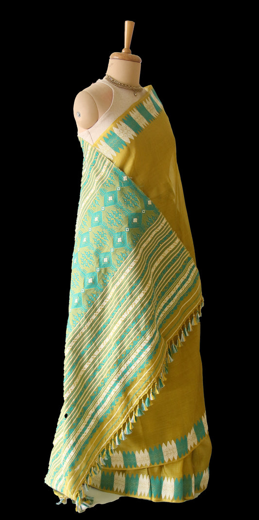 Bright Olive Green  Handloom Modal by Silk Saree from Assam