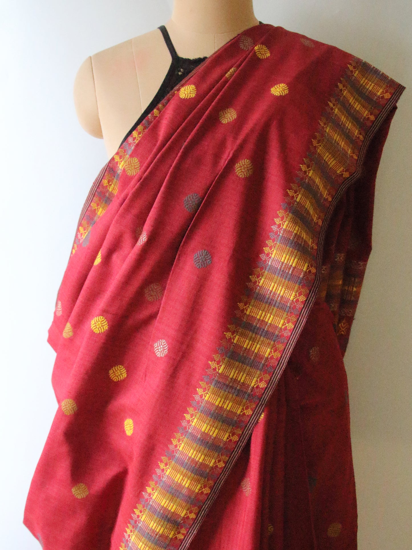 Natural Dyed Maroon Handloom Eri Silk  Sari from Assam