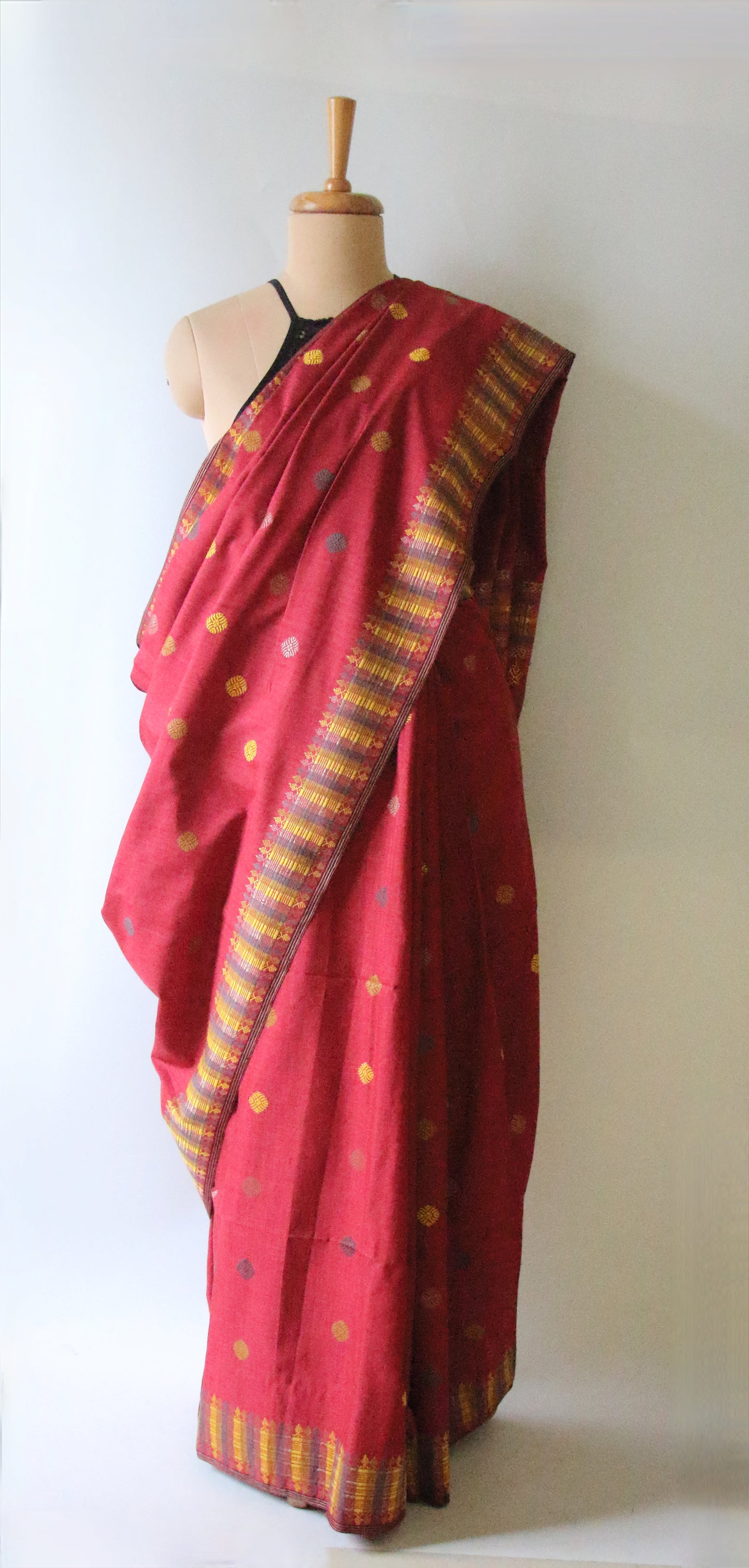 Natural Dyed Maroon Handloom Eri Silk  Sari from Assam