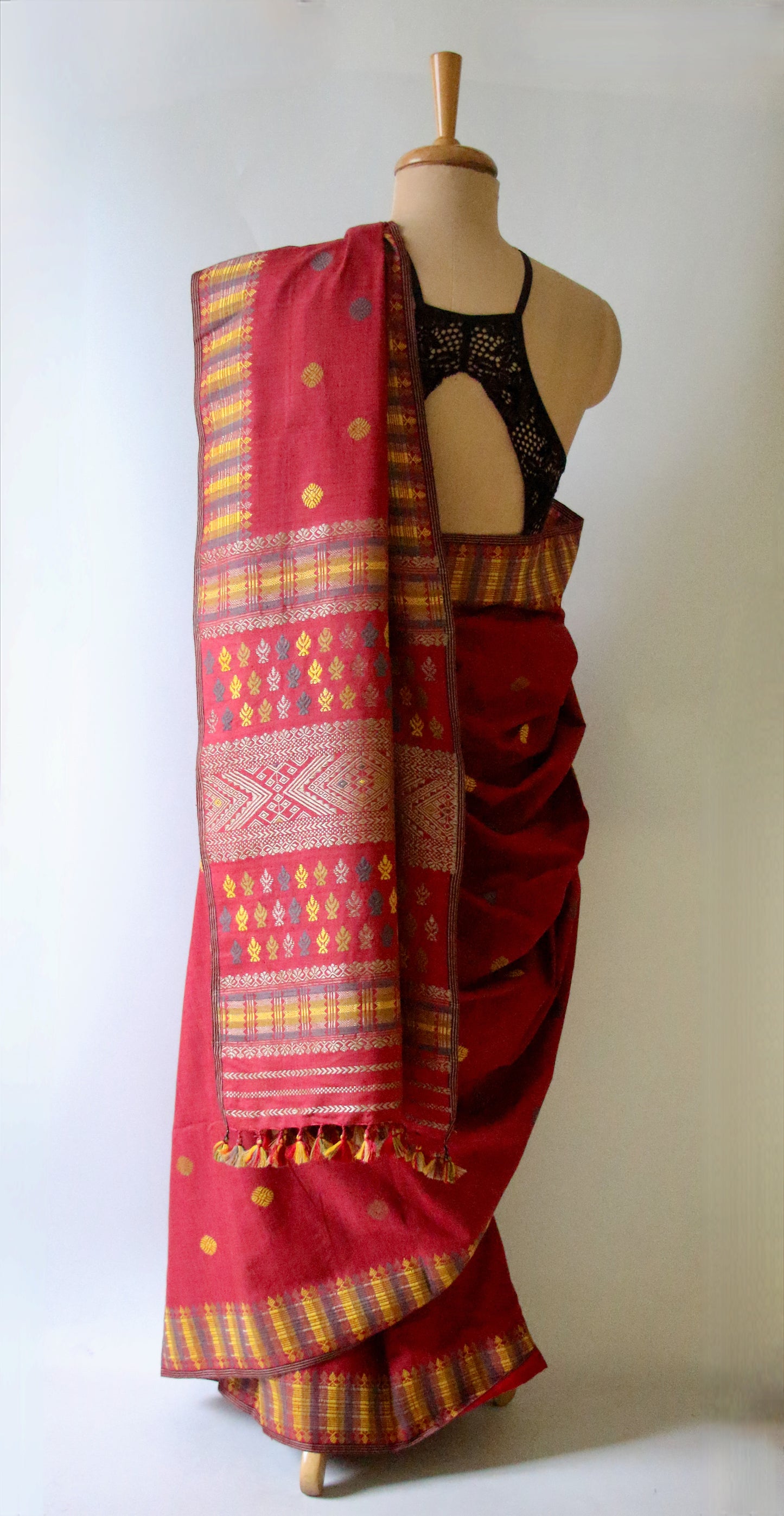 Natural Dyed Maroon Handloom Eri Silk  Sari from Assam