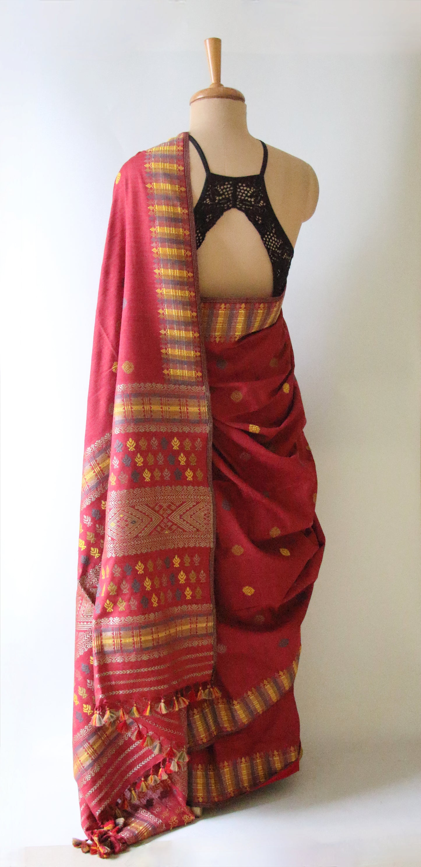 Natural Dyed Maroon Handloom Eri Silk  Sari from Assam