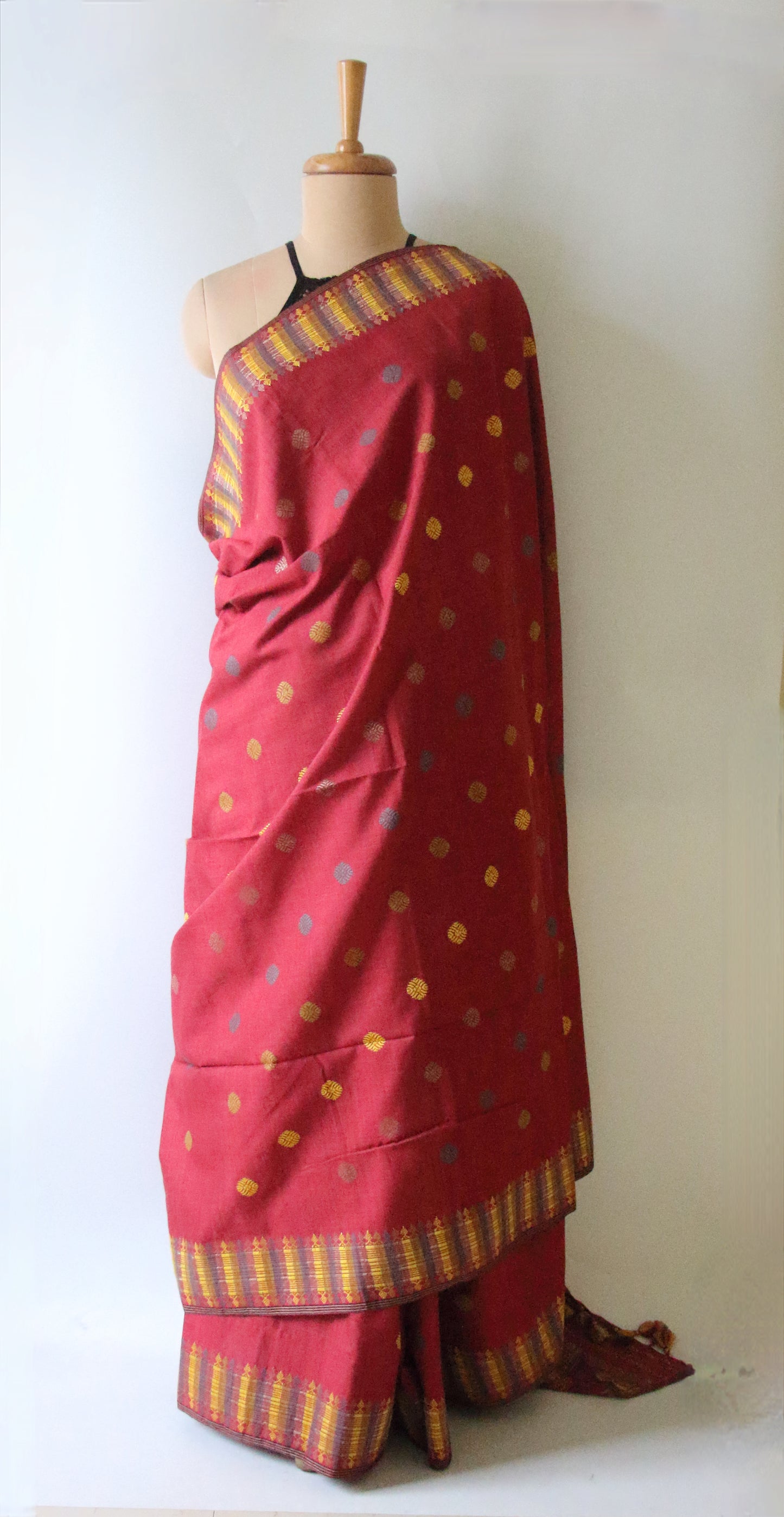Natural Dyed Maroon Handloom Eri Silk  Sari from Assam