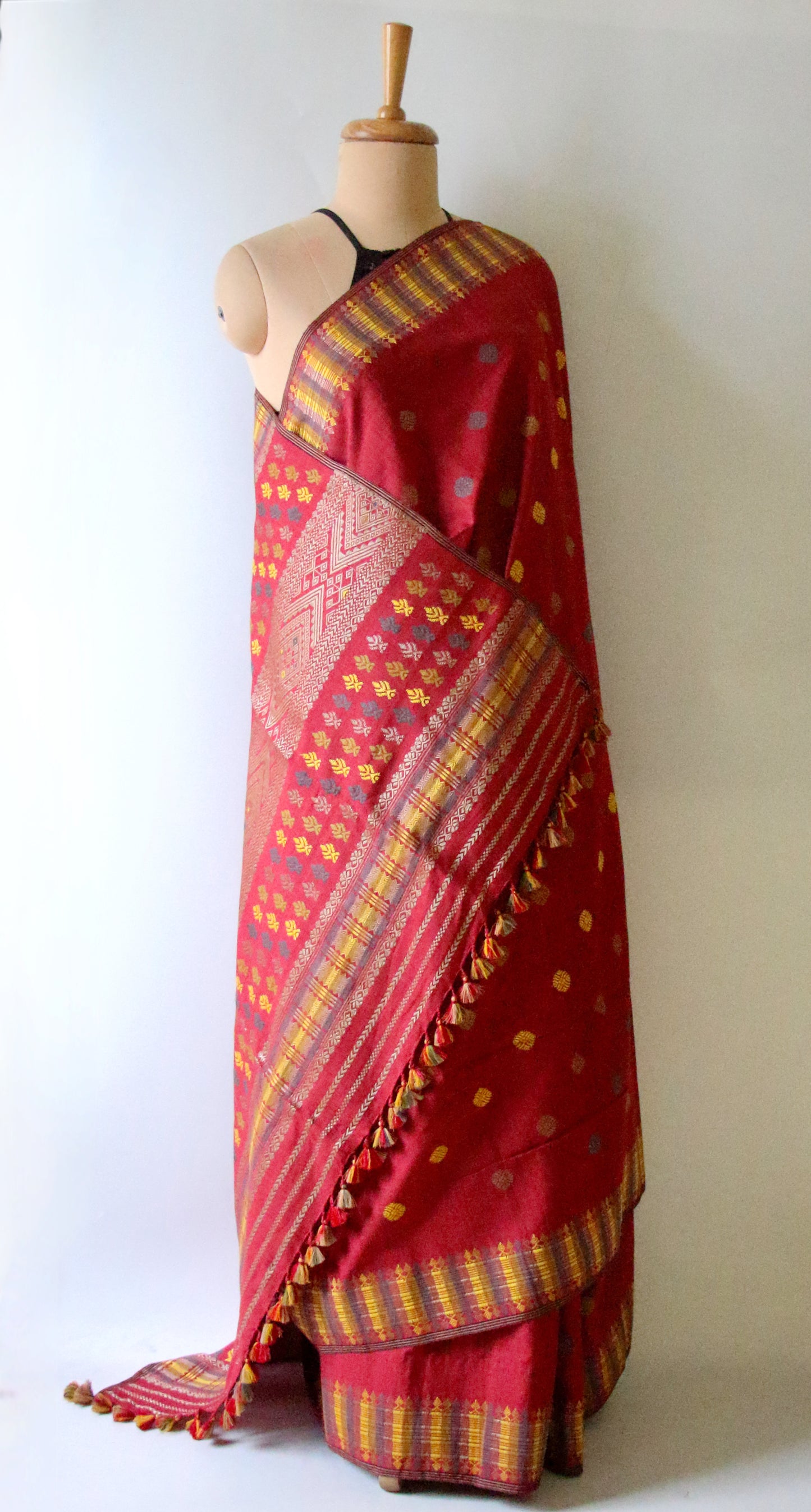 Natural Dyed Maroon Handloom Eri Silk  Sari from Assam