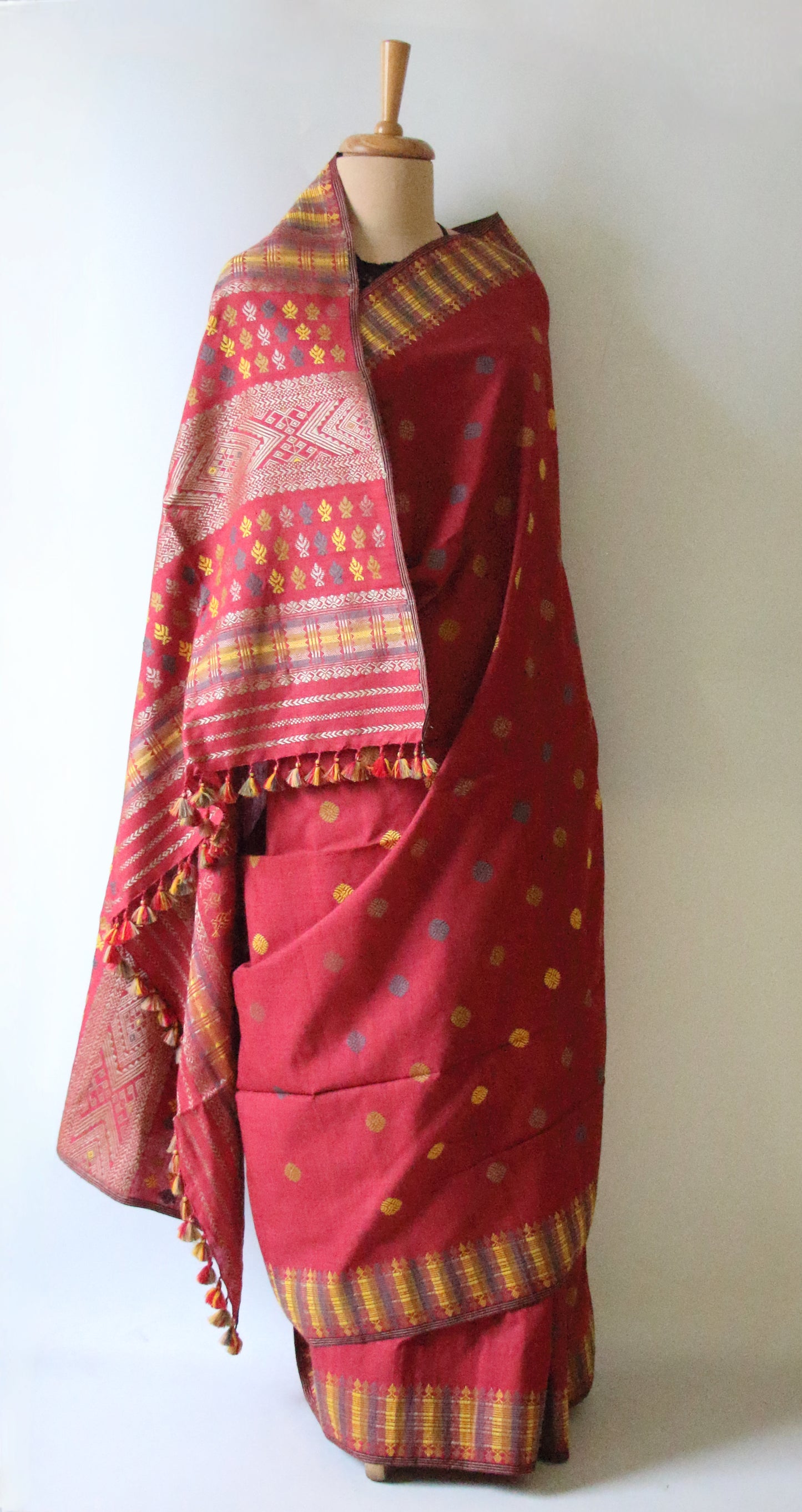 Natural Dyed Maroon Handloom Eri Silk  Sari from Assam