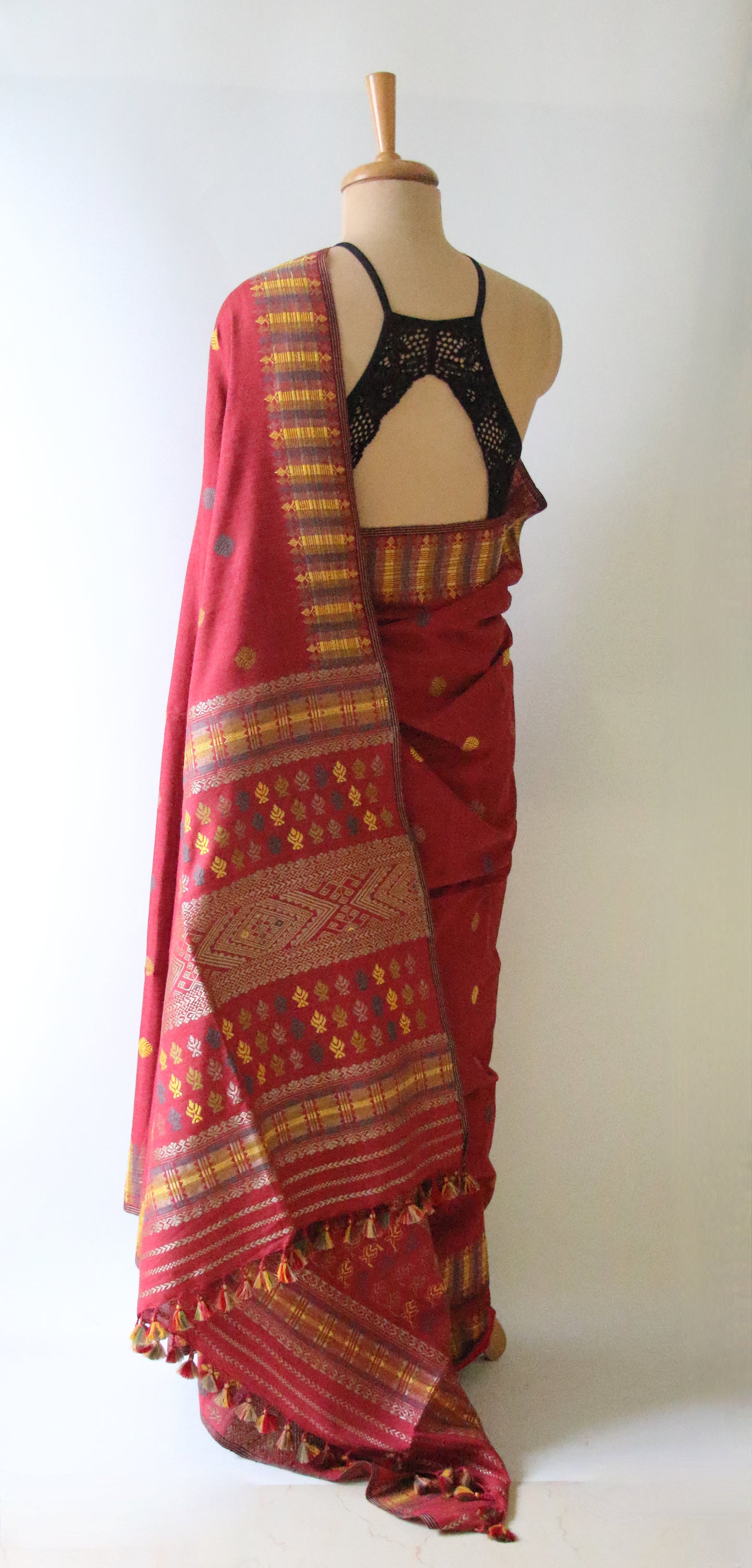 Natural Dyed Maroon Handloom Eri Silk  Sari from Assam