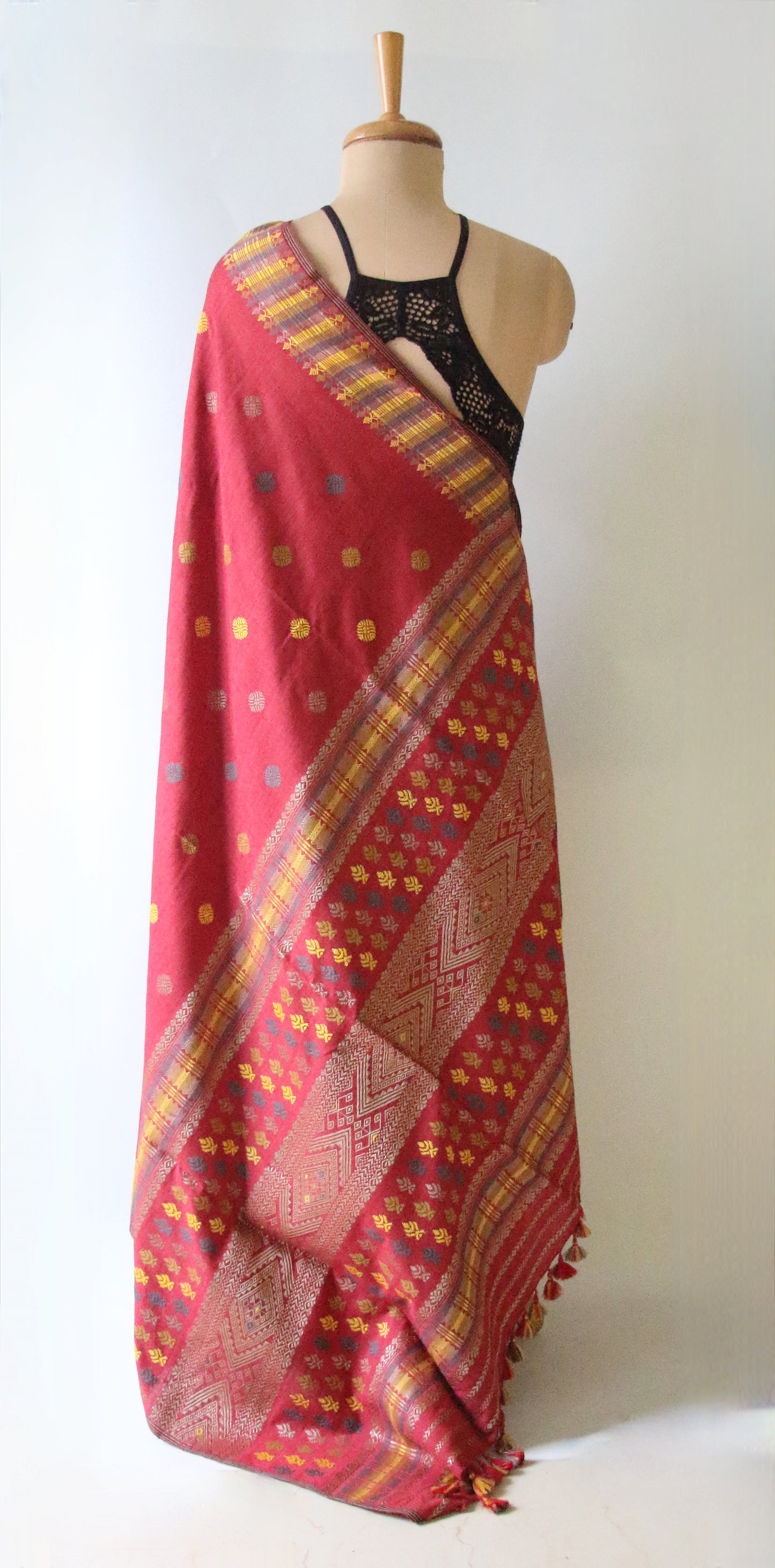 Natural Dyed Maroon Handloom Eri Silk  Sari from Assam