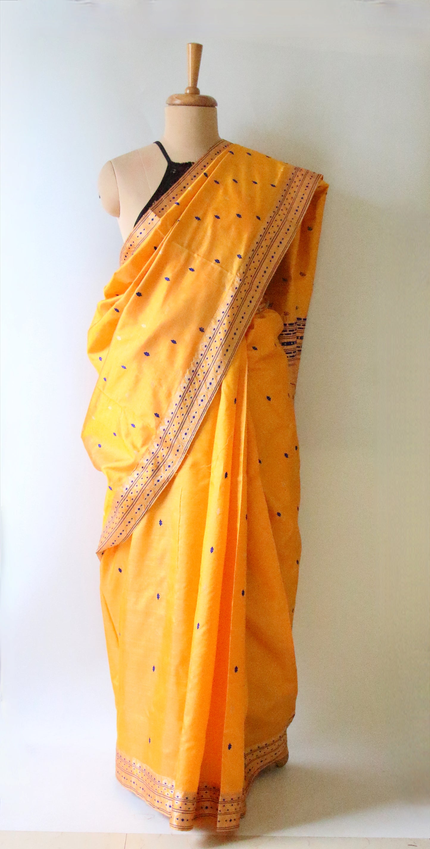 Mustard  Colour Handloom Mulberry Silk Saree from Assam