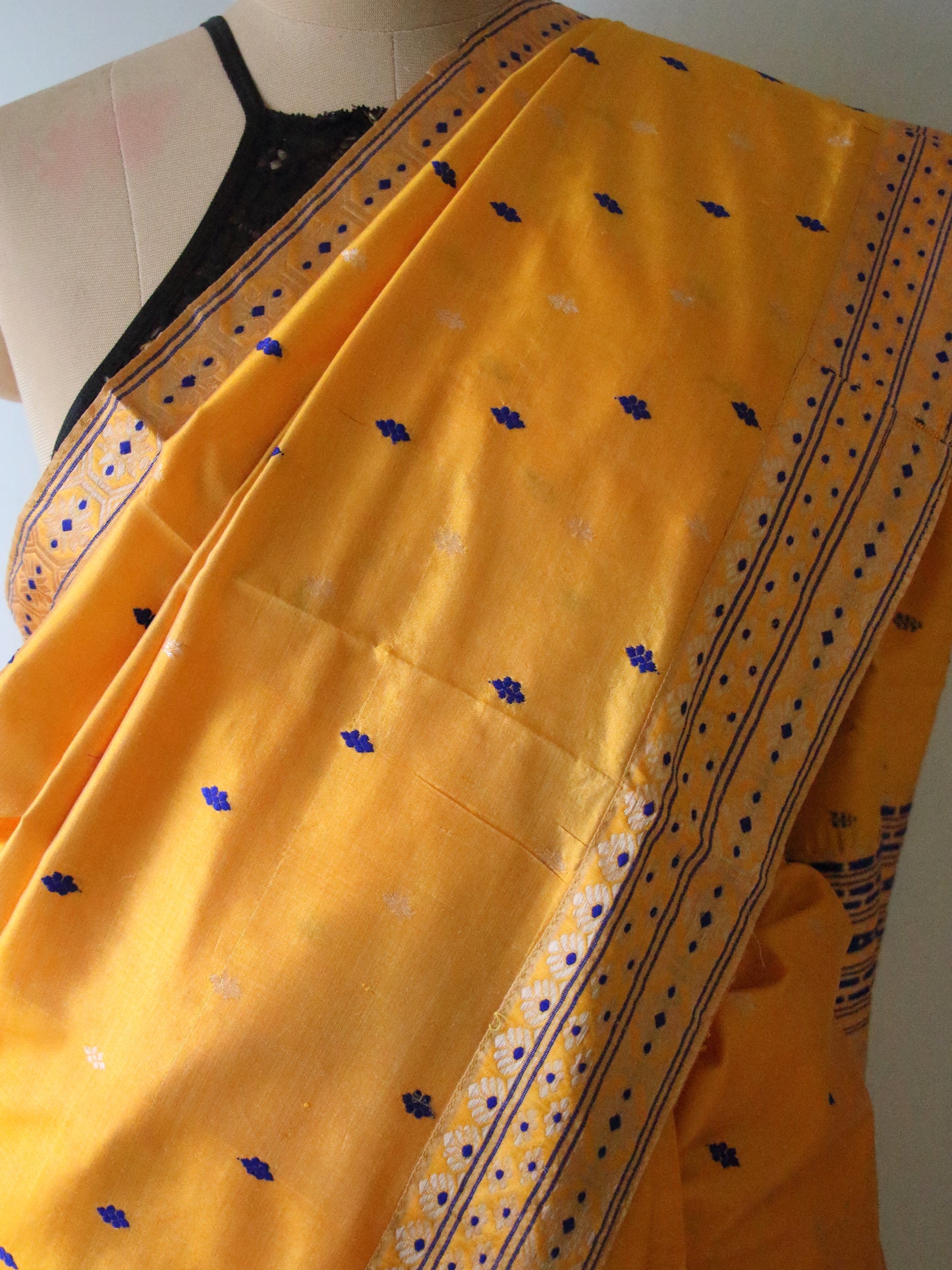 Mustard  Colour Handloom Mulberry Silk Saree from Assam
