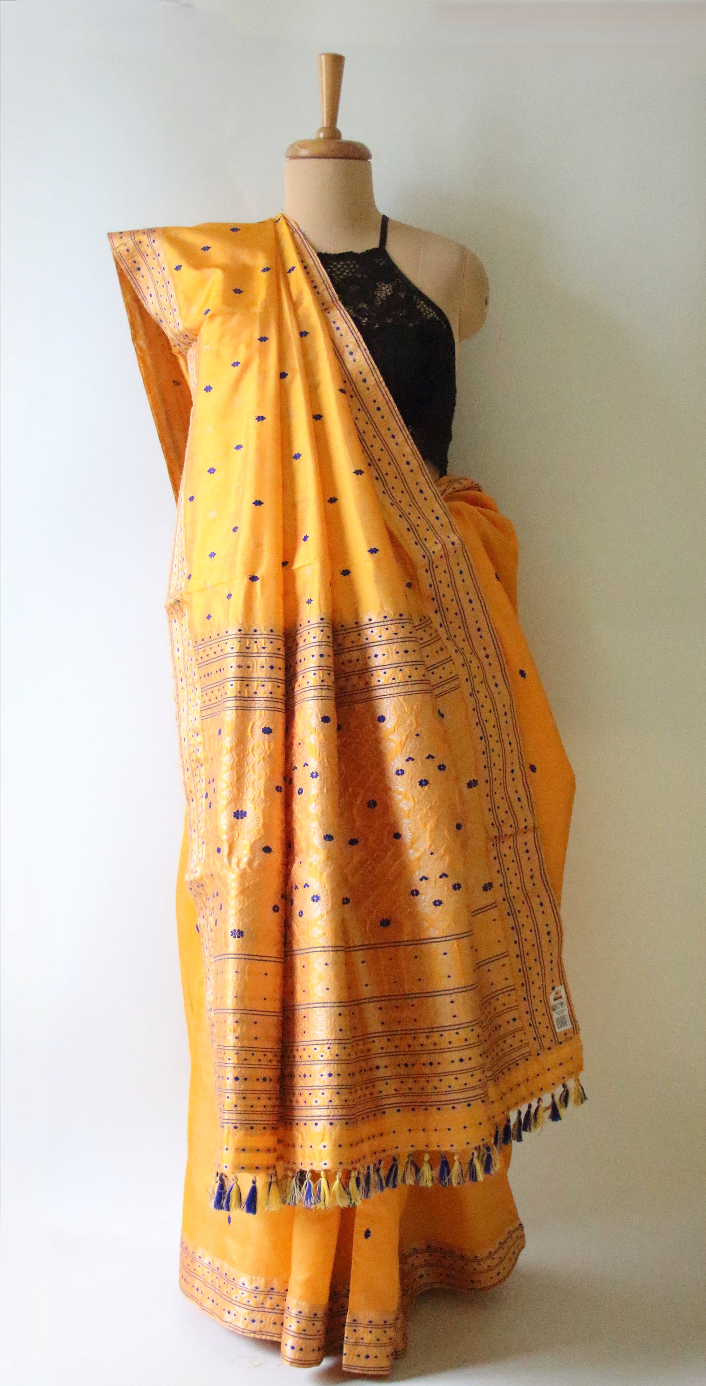 Mustard  Colour Handloom Mulberry Silk Saree from Assam