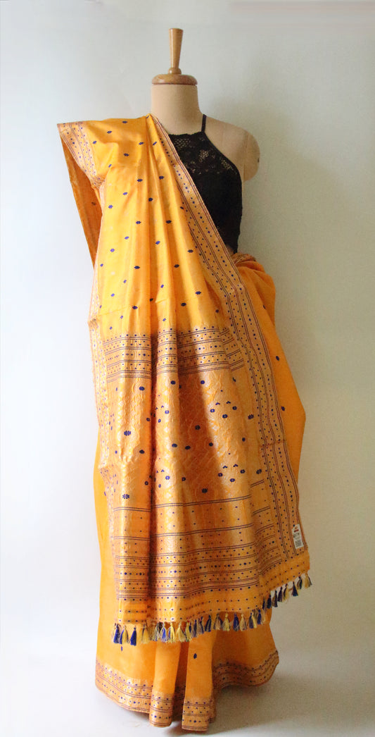 Mustard  Colour Handloom Mulberry Silk Saree from Assam