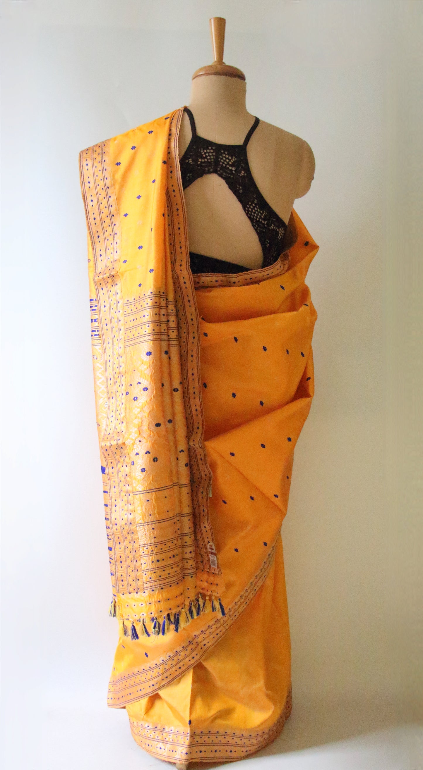 Mustard  Colour Handloom Mulberry Silk Saree from Assam