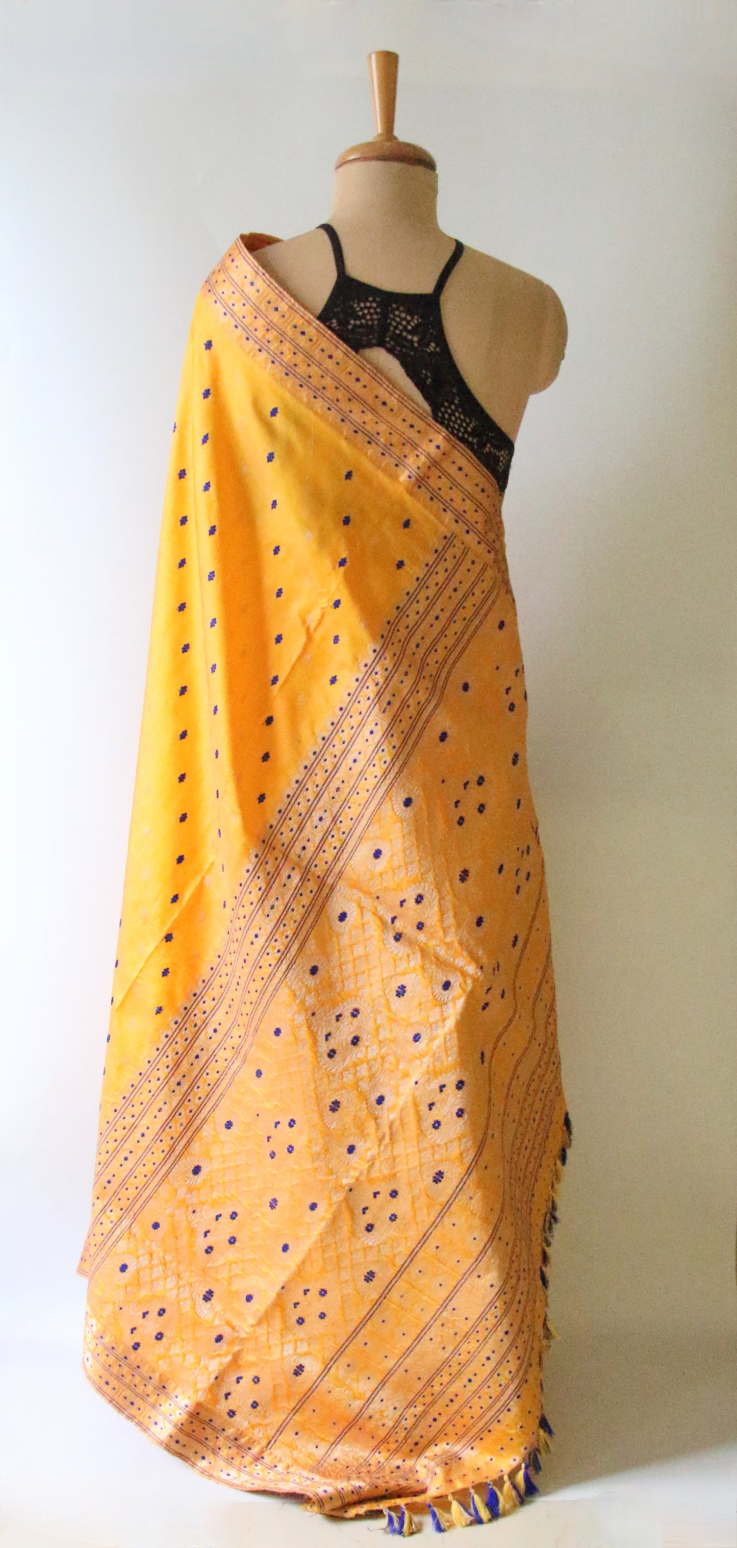 Mustard  Colour Handloom Mulberry Silk Saree from Assam