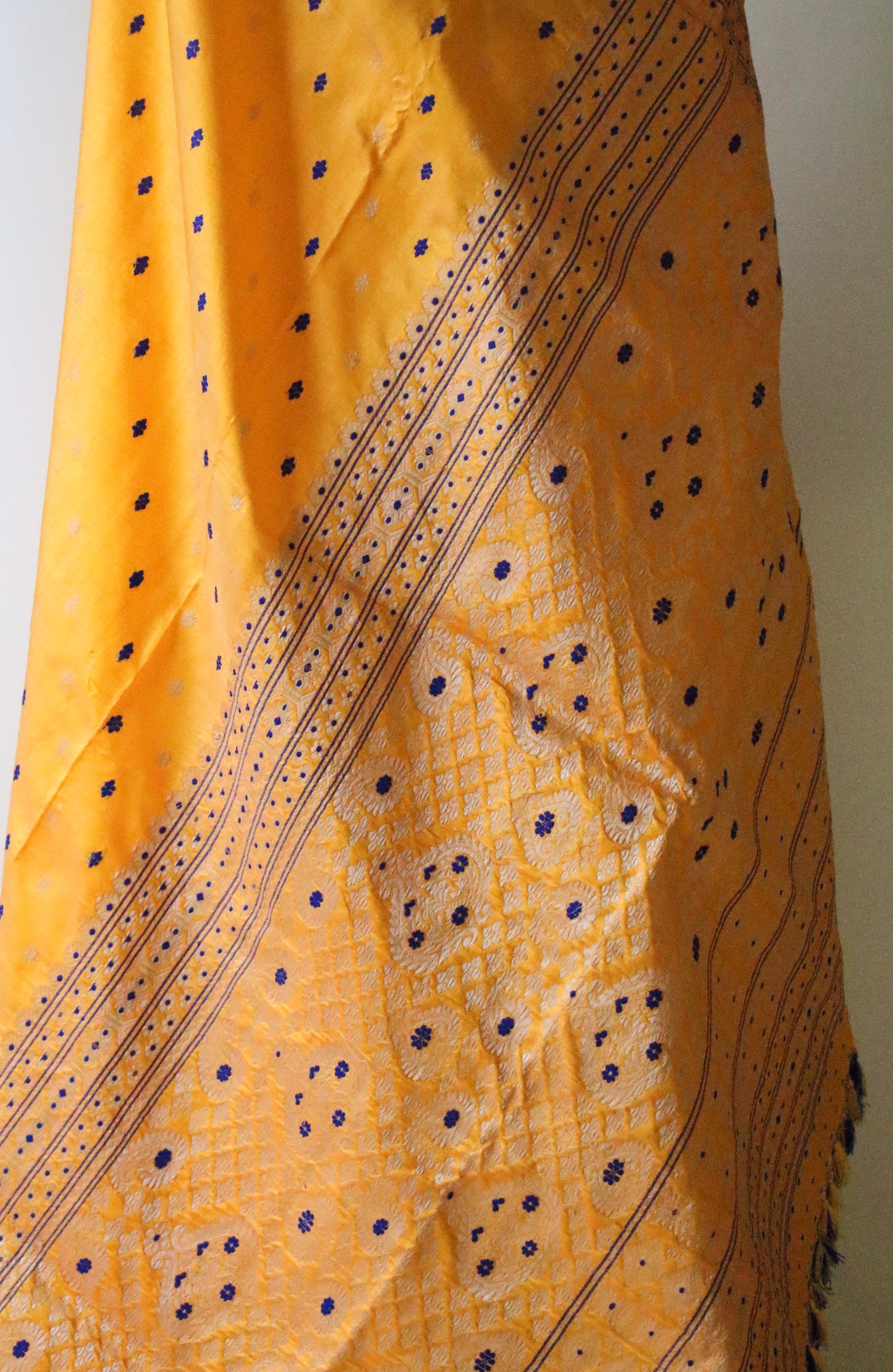 Mustard  Colour Handloom Mulberry Silk Saree from Assam