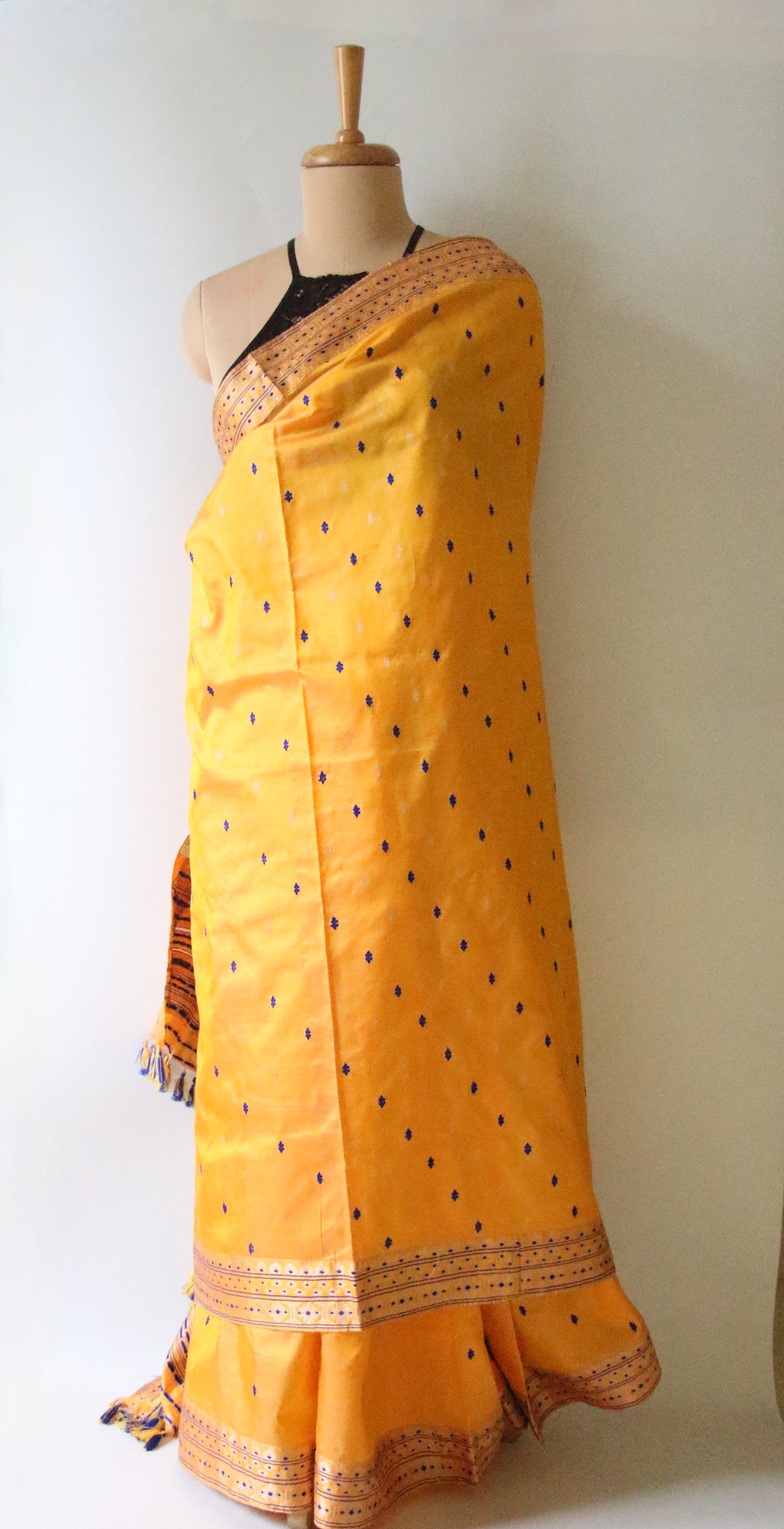 Mustard  Colour Handloom Mulberry Silk Saree from Assam