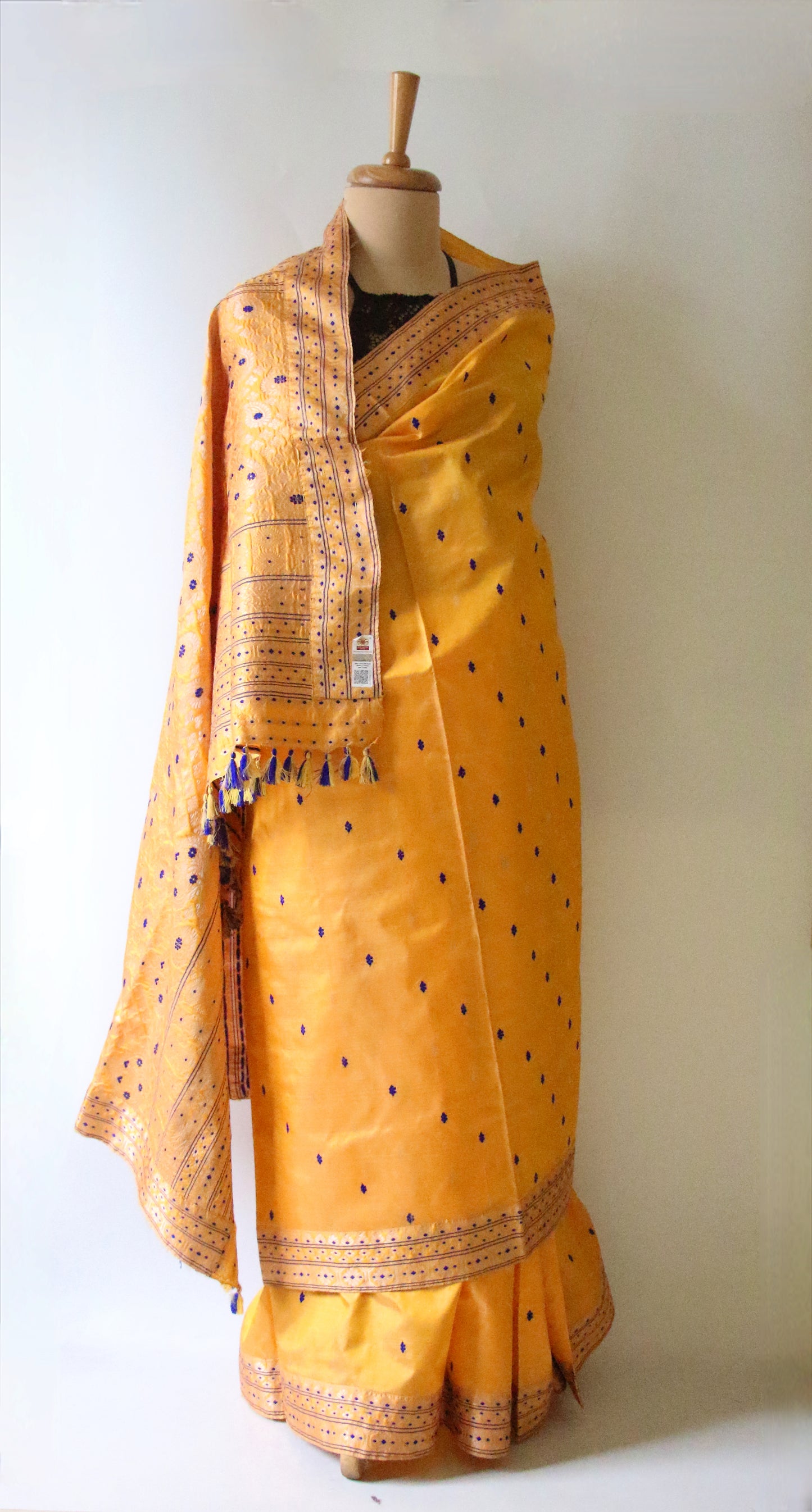 Mustard  Colour Handloom Mulberry Silk Saree from Assam