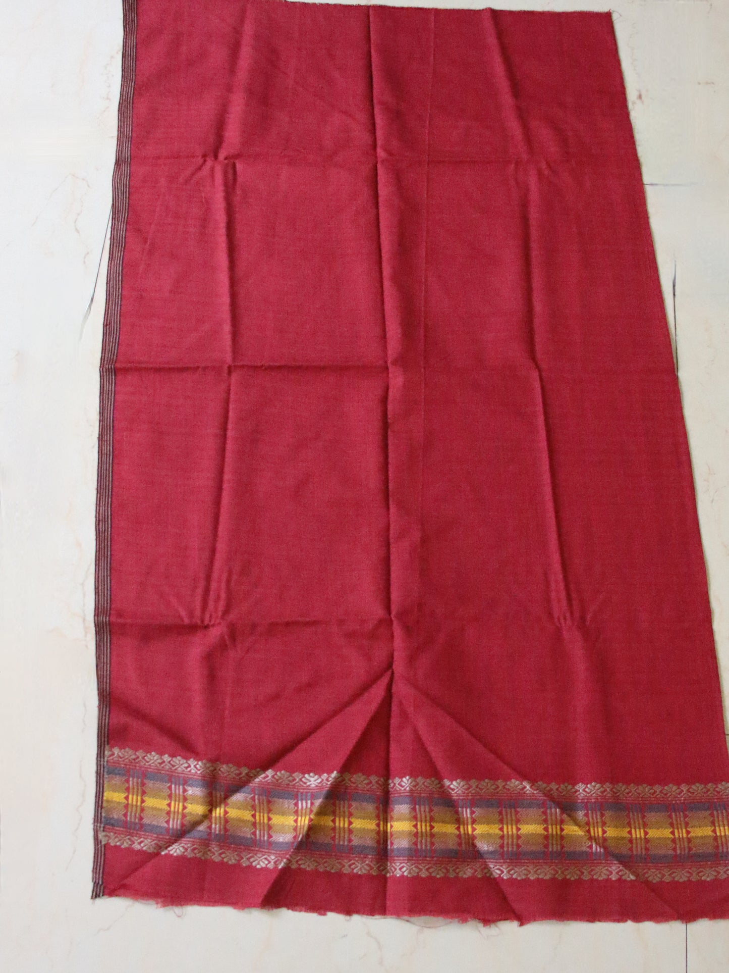 Natural Dyed Maroon Handloom Eri Silk  Sari from Assam