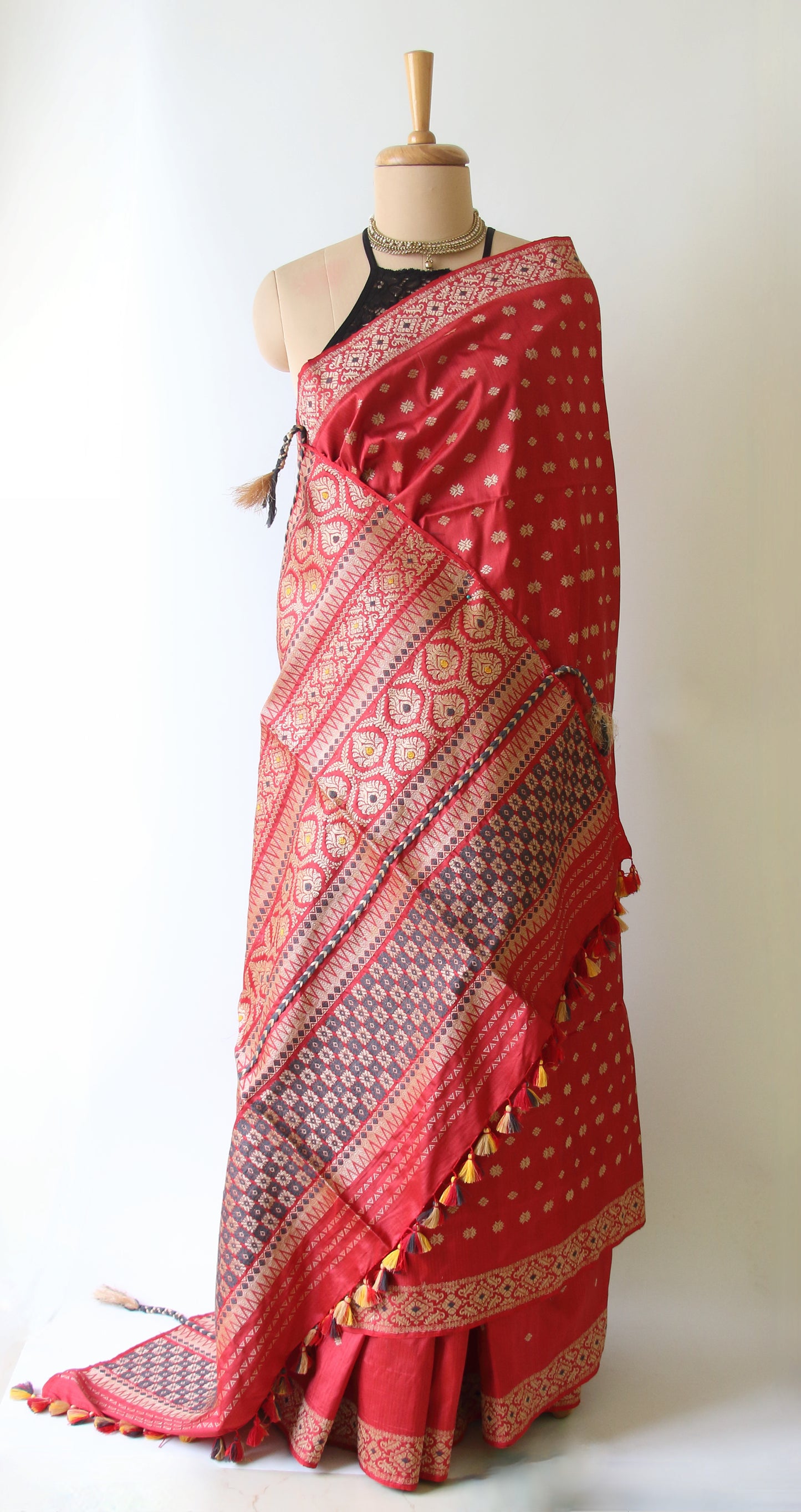 Exclusive Red Natural Dyed Mulberry Silk Saree from Assam