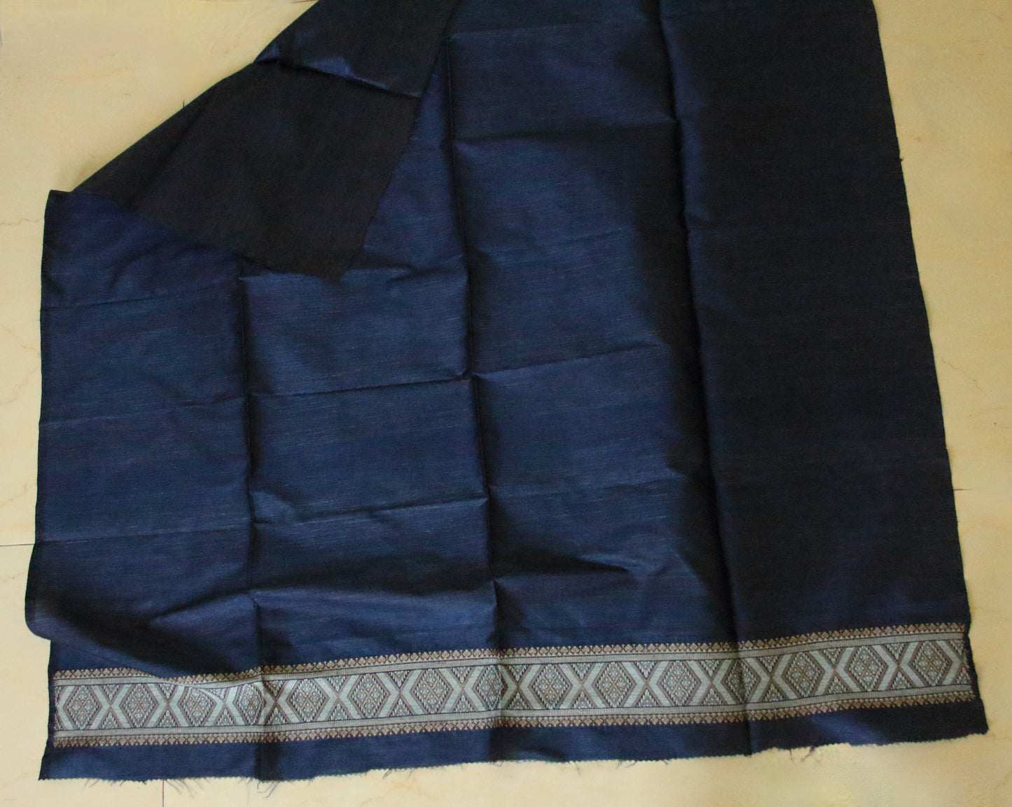 Indigo Natural Dyed  Mulberry Silk  Mekhla Chador Set from Assam