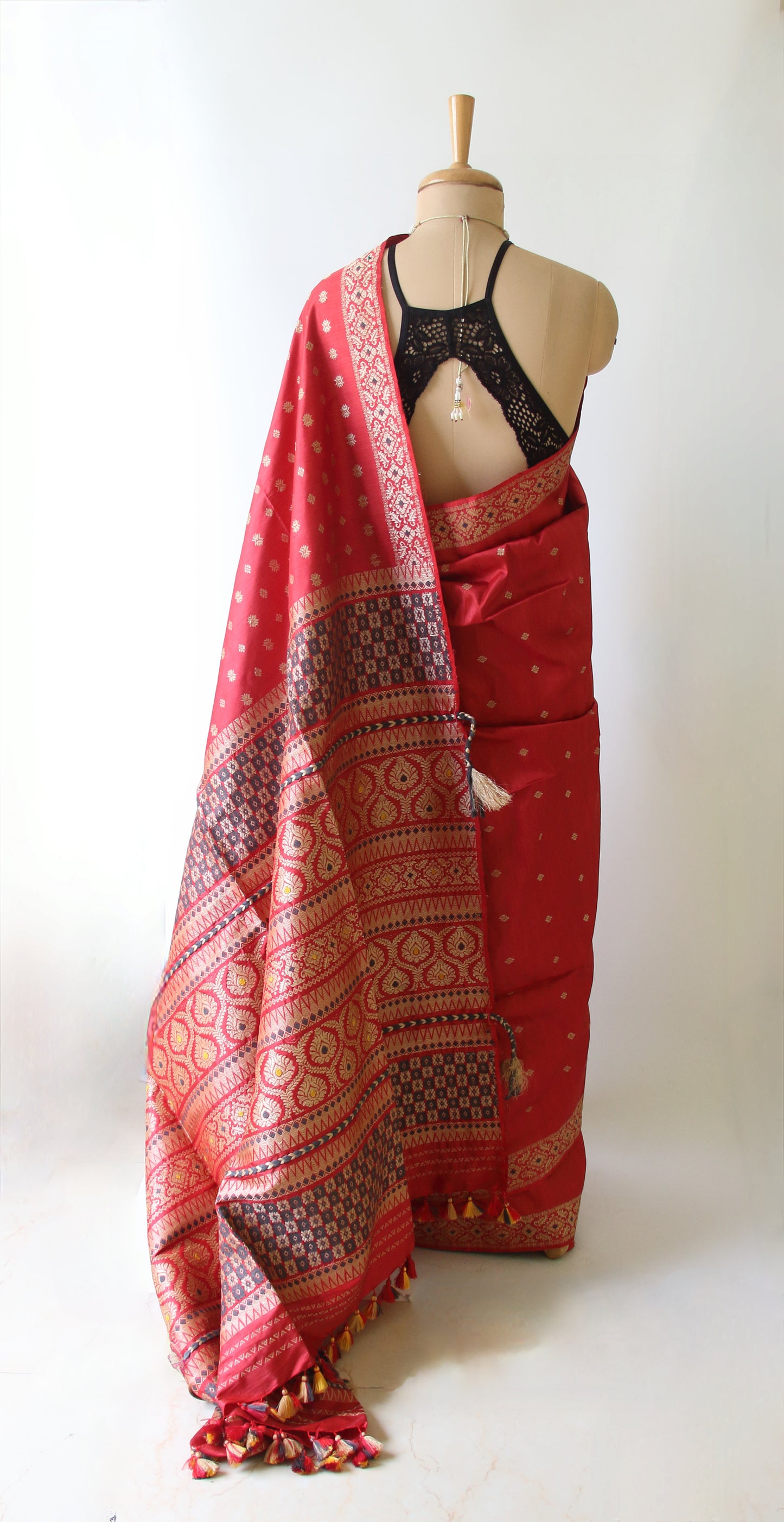 Exclusive Red Natural Dyed Mulberry Silk Saree from Assam