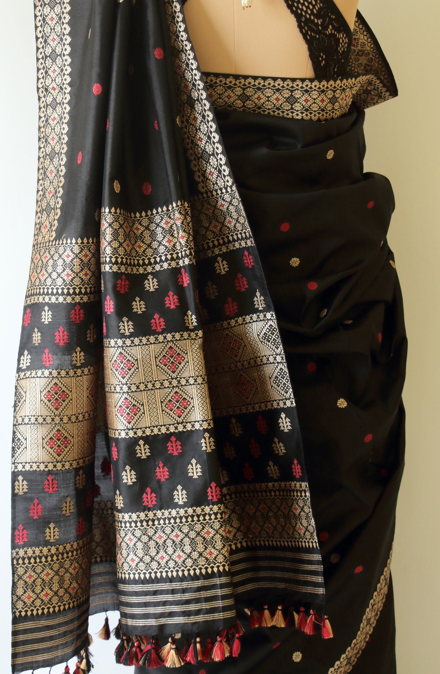 Exclusive Black Natural Dyed Mulberry Silk Saree from Assam