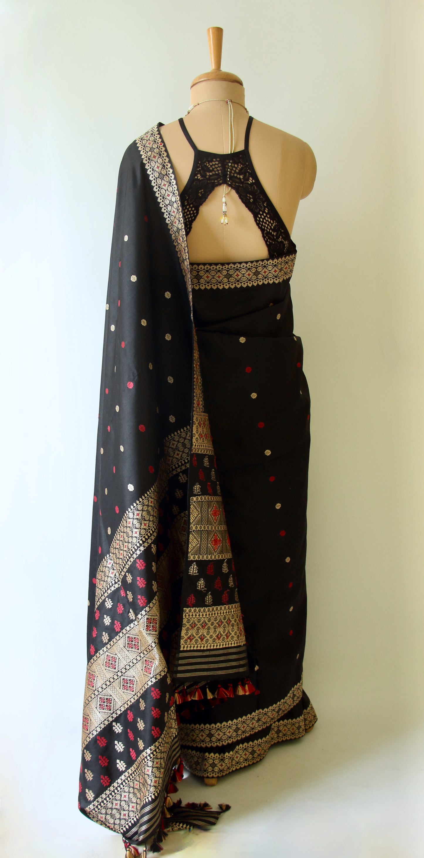Exclusive Black Natural Dyed Mulberry Silk Saree from Assam