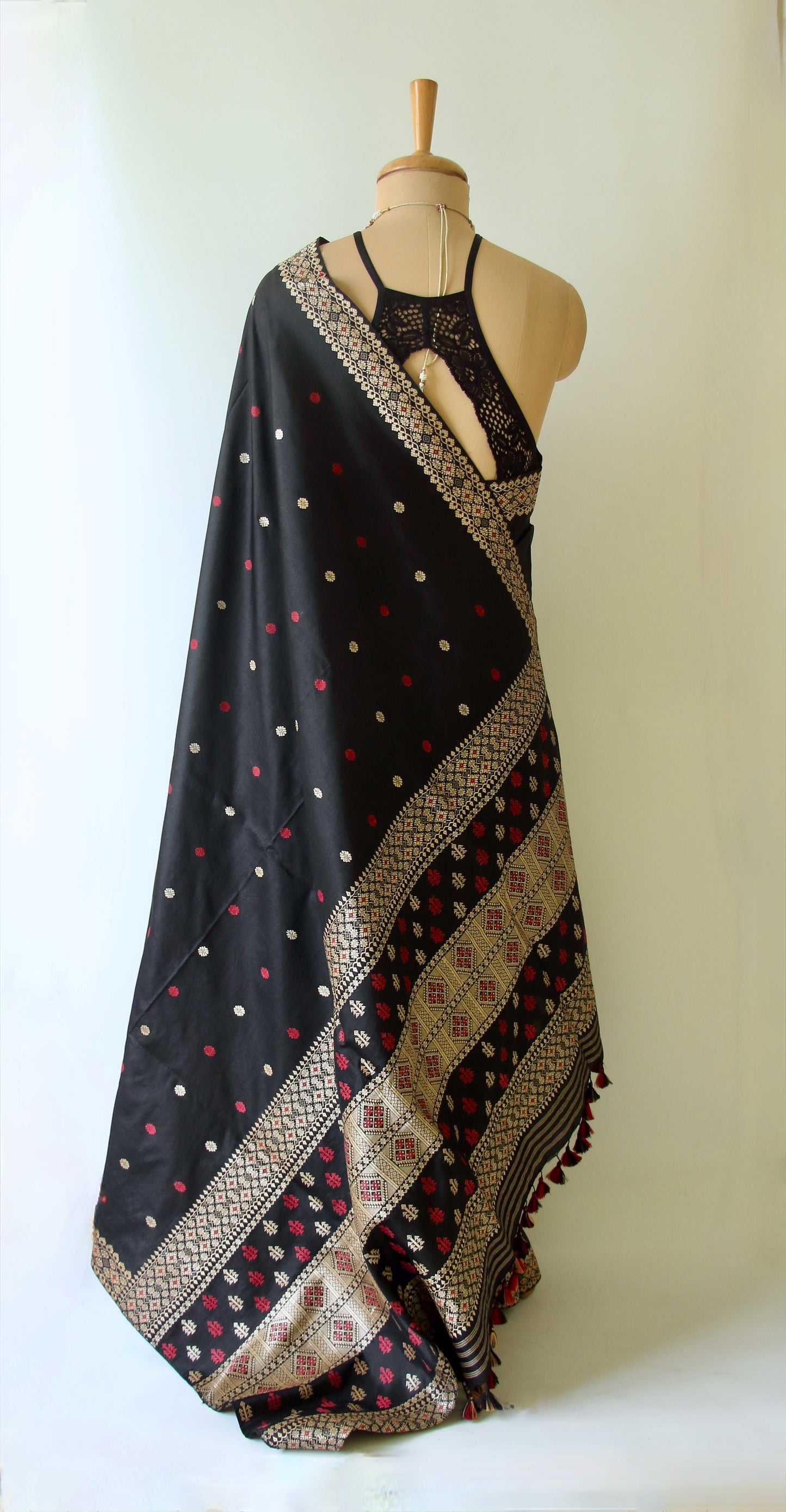 Exclusive Black Natural Dyed Mulberry Silk Saree from Assam