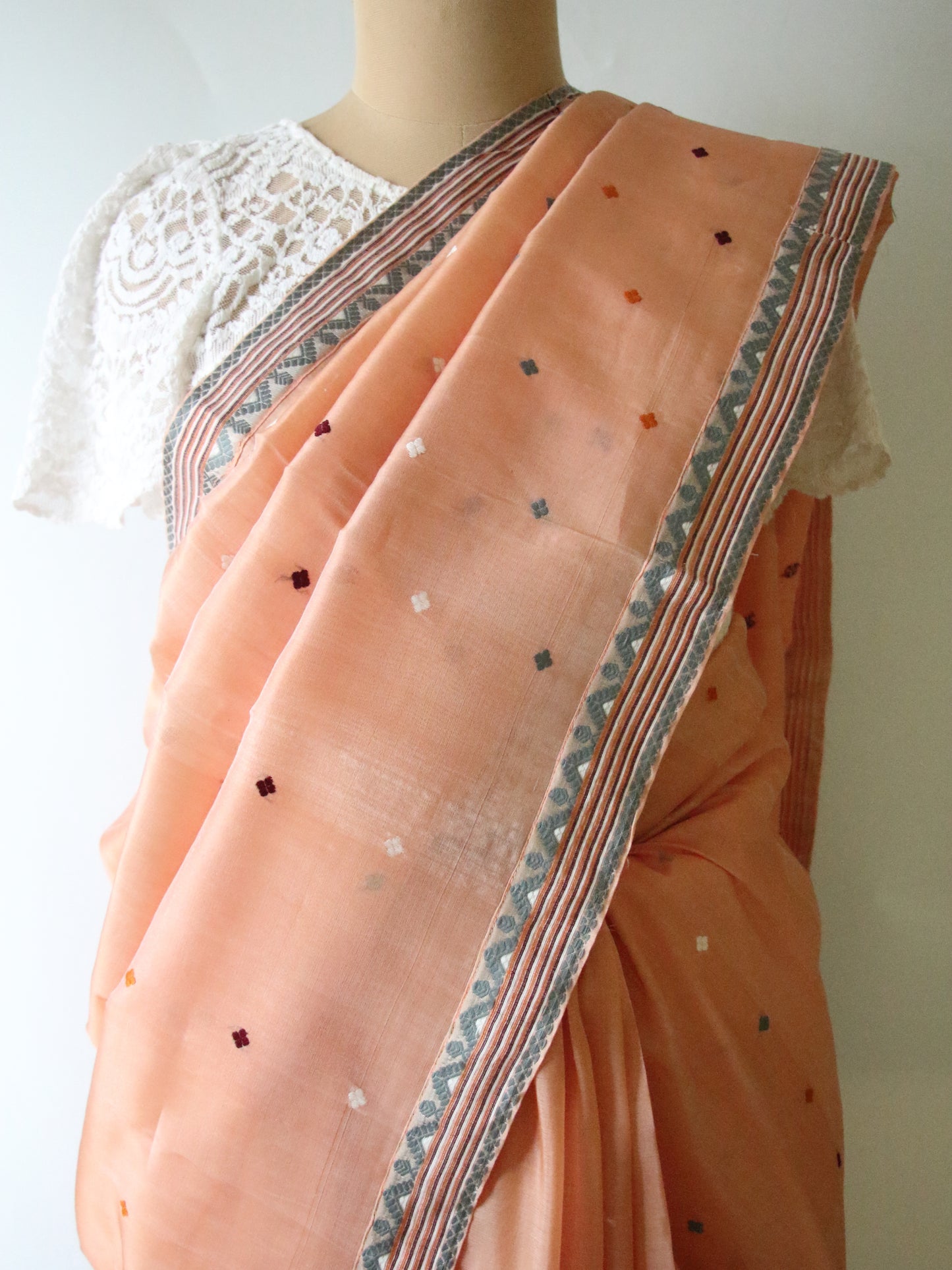 Soft Peach  Handloom Mulberry Silk / Organza  Saree  from Assam