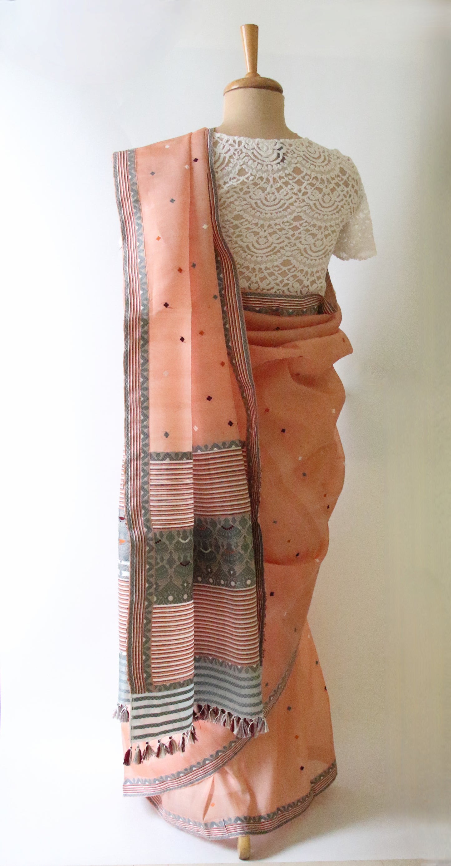 Soft Peach  Handloom Mulberry Silk / Organza  Saree  from Assam