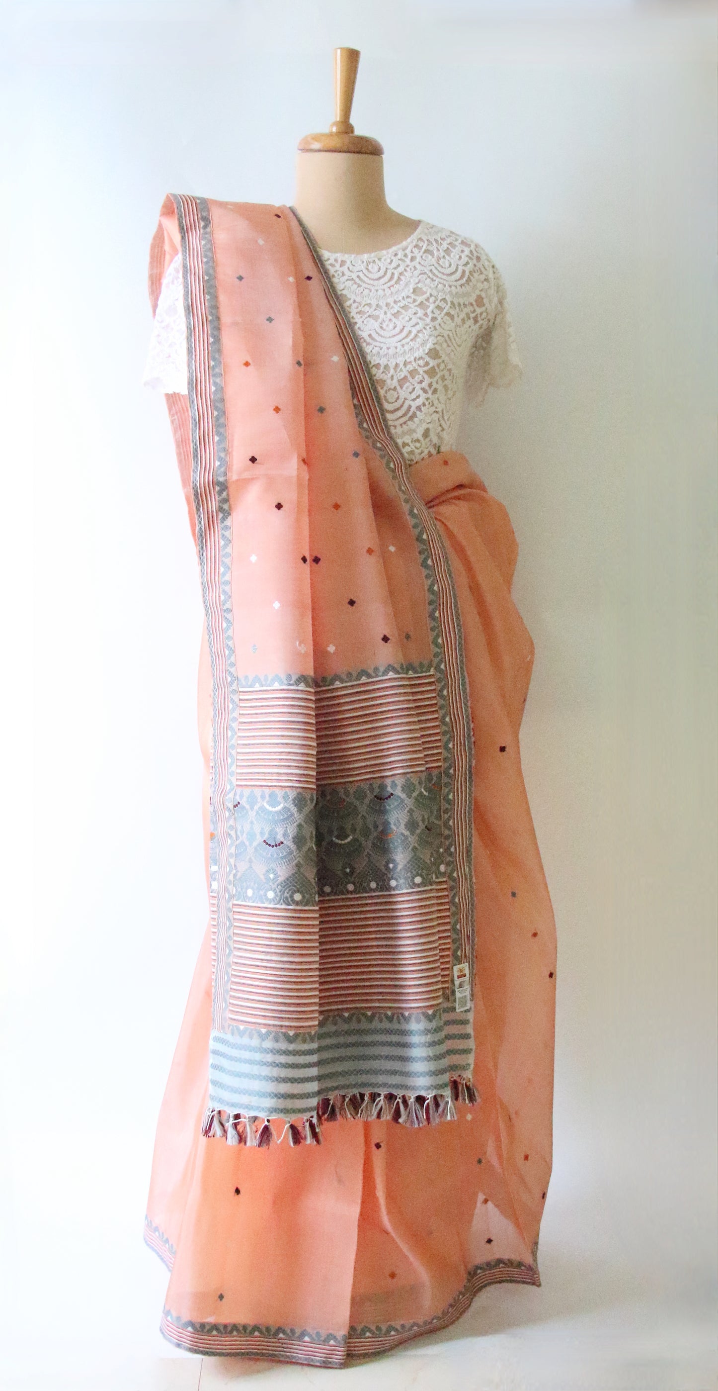 Soft Peach  Handloom Mulberry Silk / Organza  Saree  from Assam