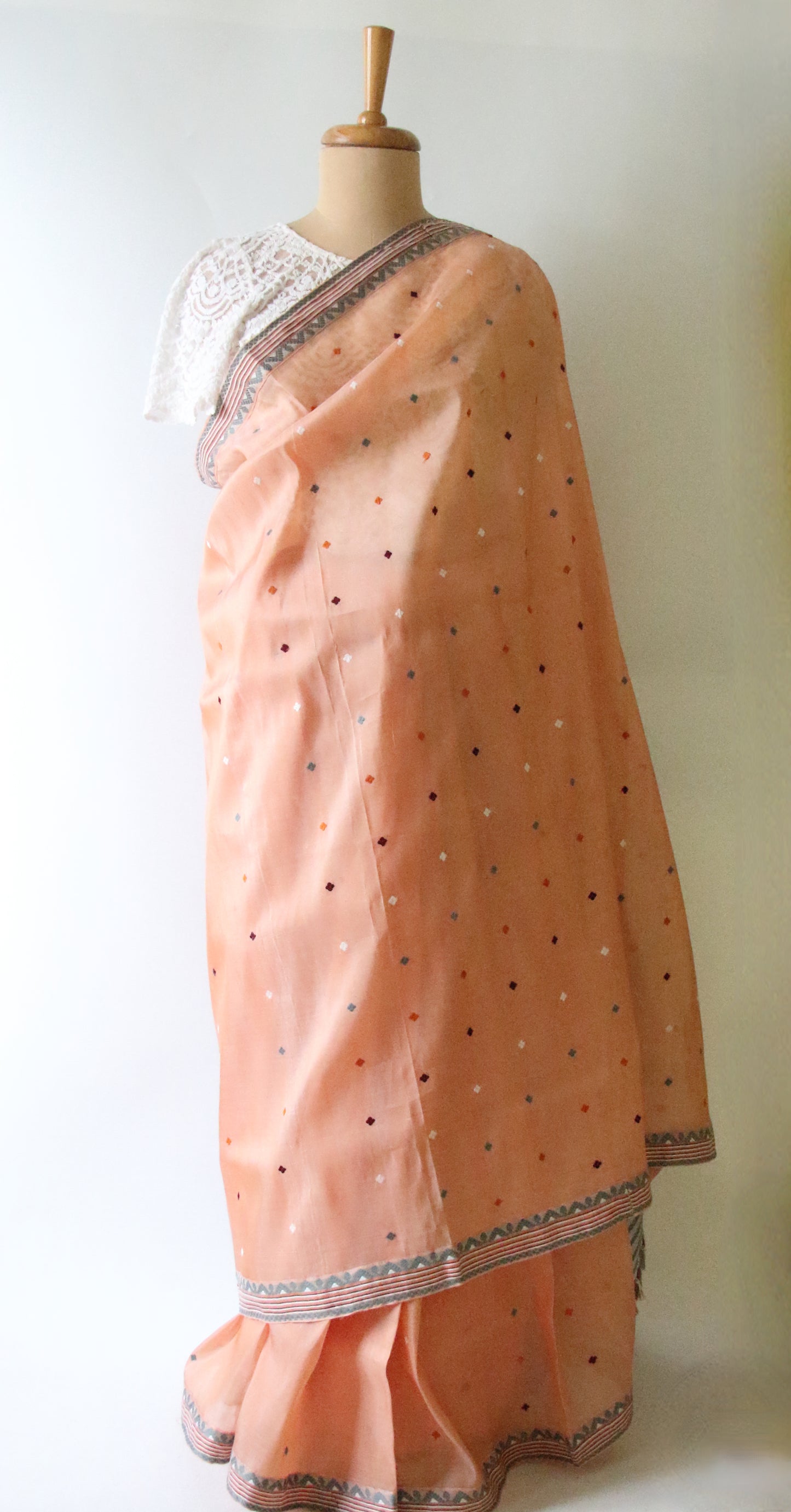 Soft Peach  Handloom Mulberry Silk / Organza  Saree  from Assam