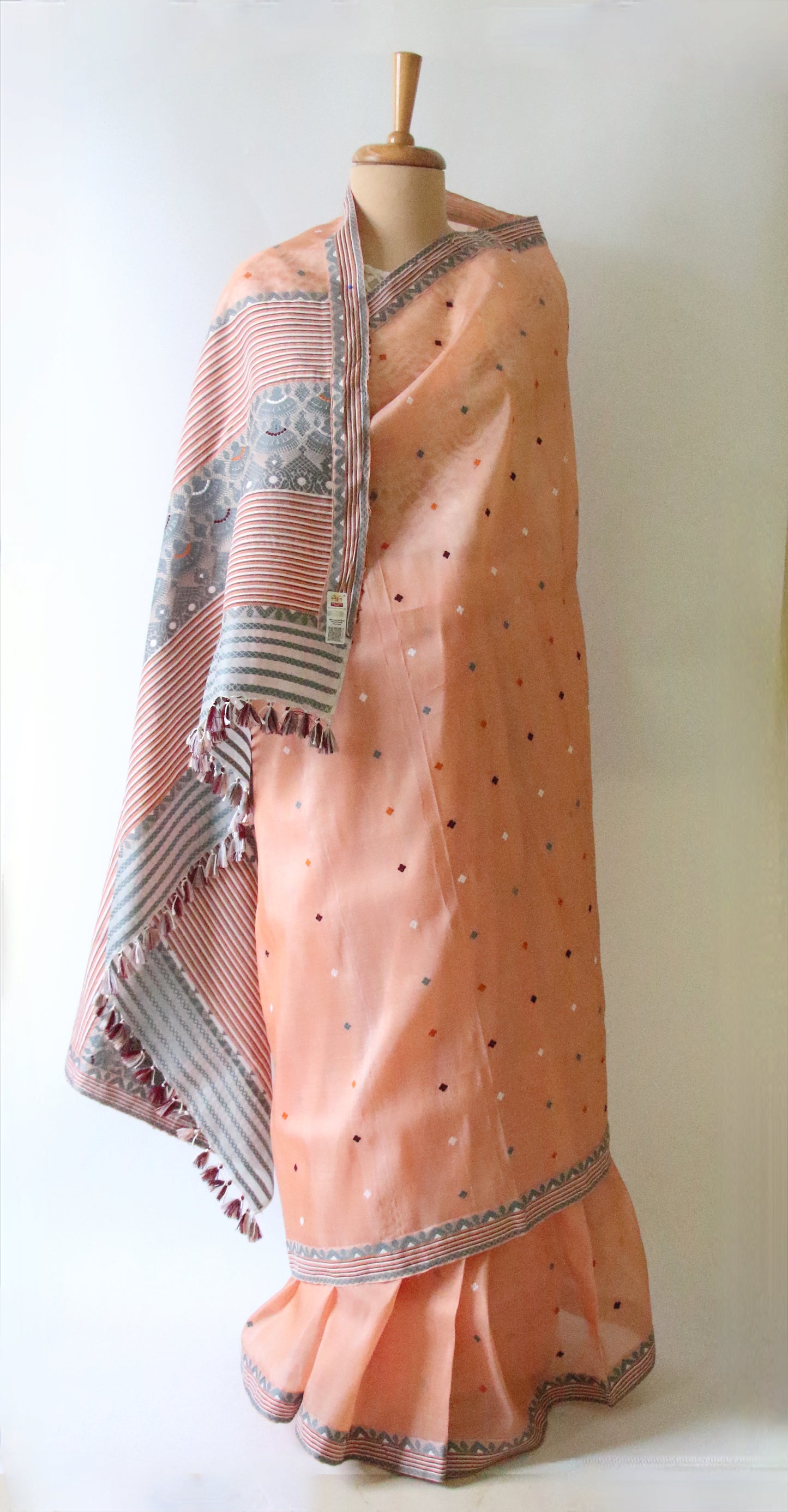 Soft Peach  Handloom Mulberry Silk / Organza  Saree  from Assam