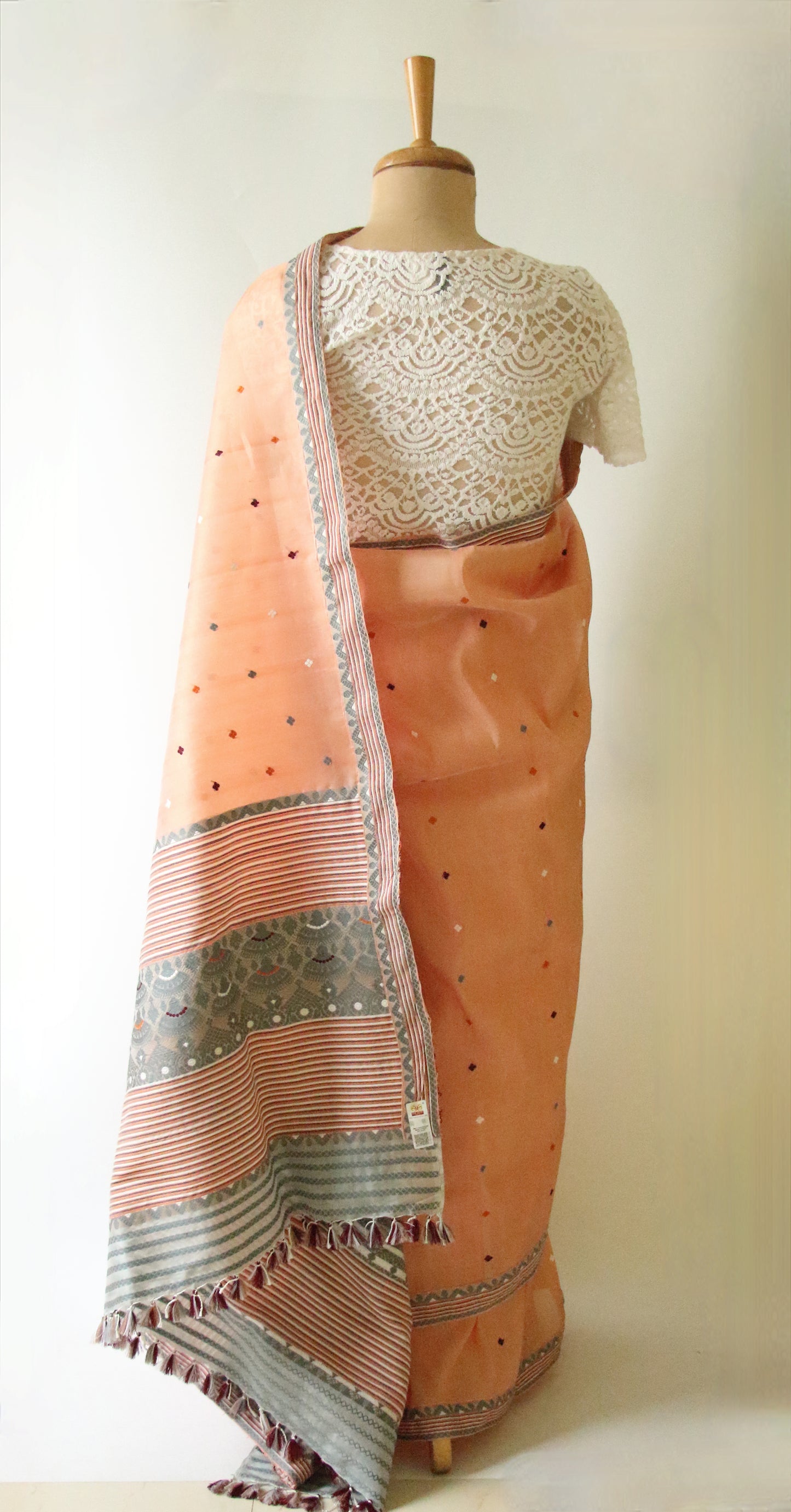 Soft Peach  Handloom Mulberry Silk / Organza  Saree  from Assam