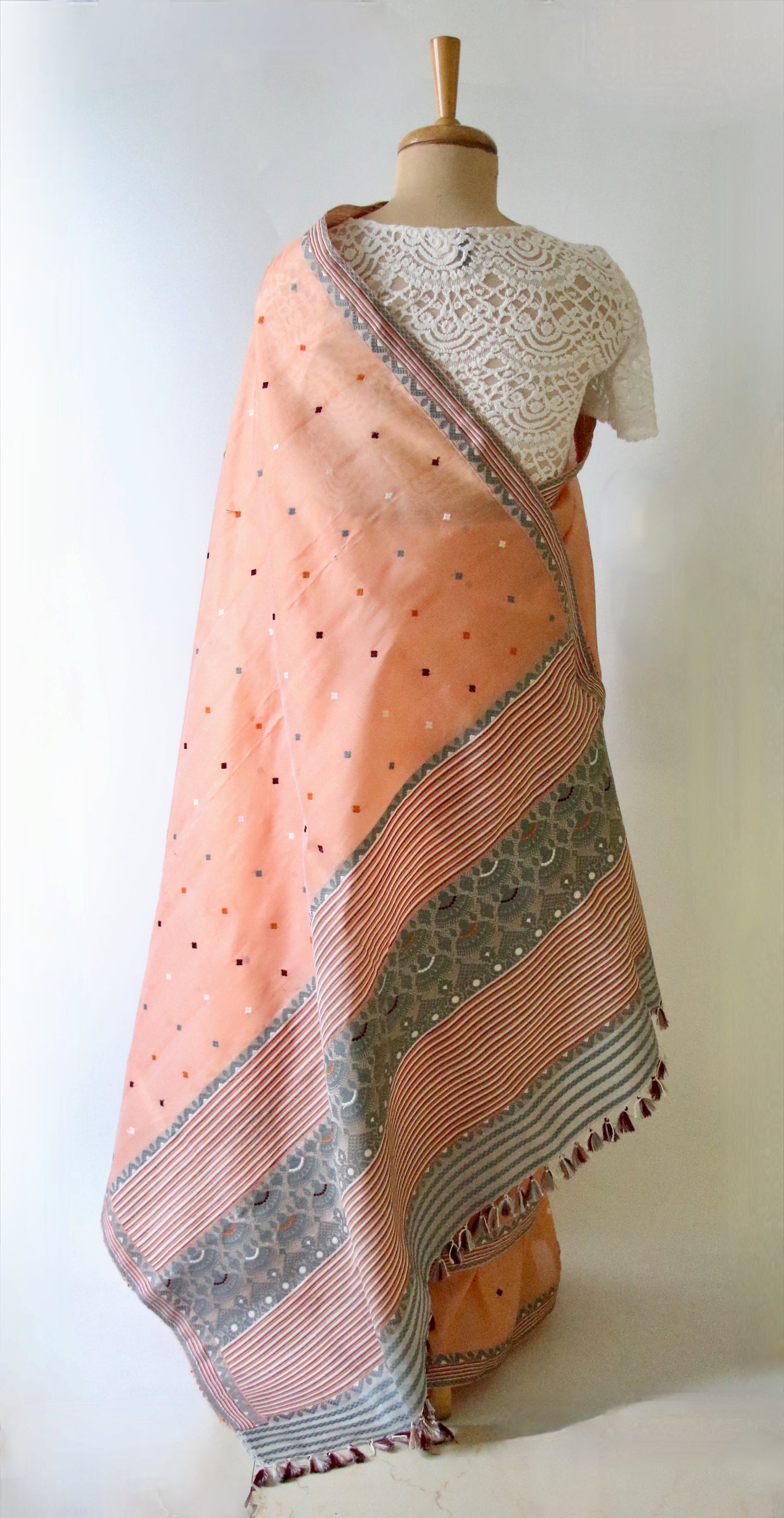 Soft Peach  Handloom Mulberry Silk / Organza  Saree  from Assam