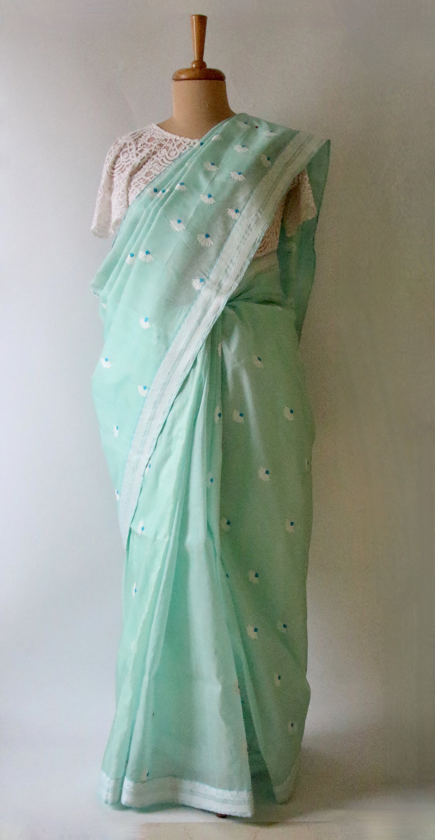 Soft Sea Green Handloom Mulberry Silk / Organza  Saree  from Assam