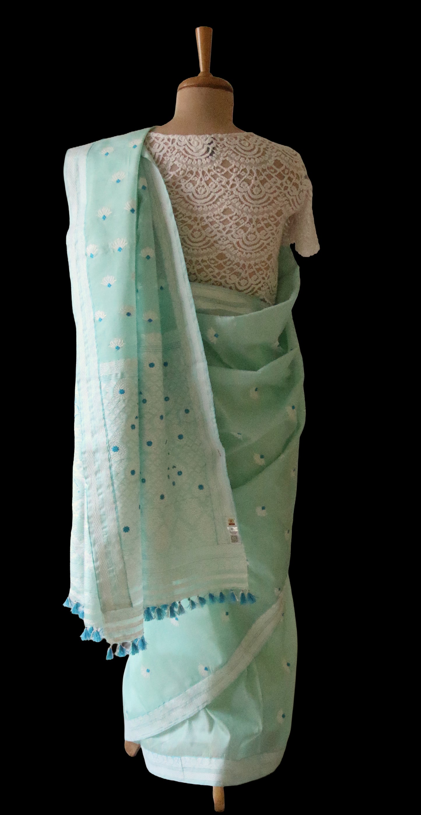 Soft Sea Green Handloom Mulberry Silk / Organza  Saree  from Assam