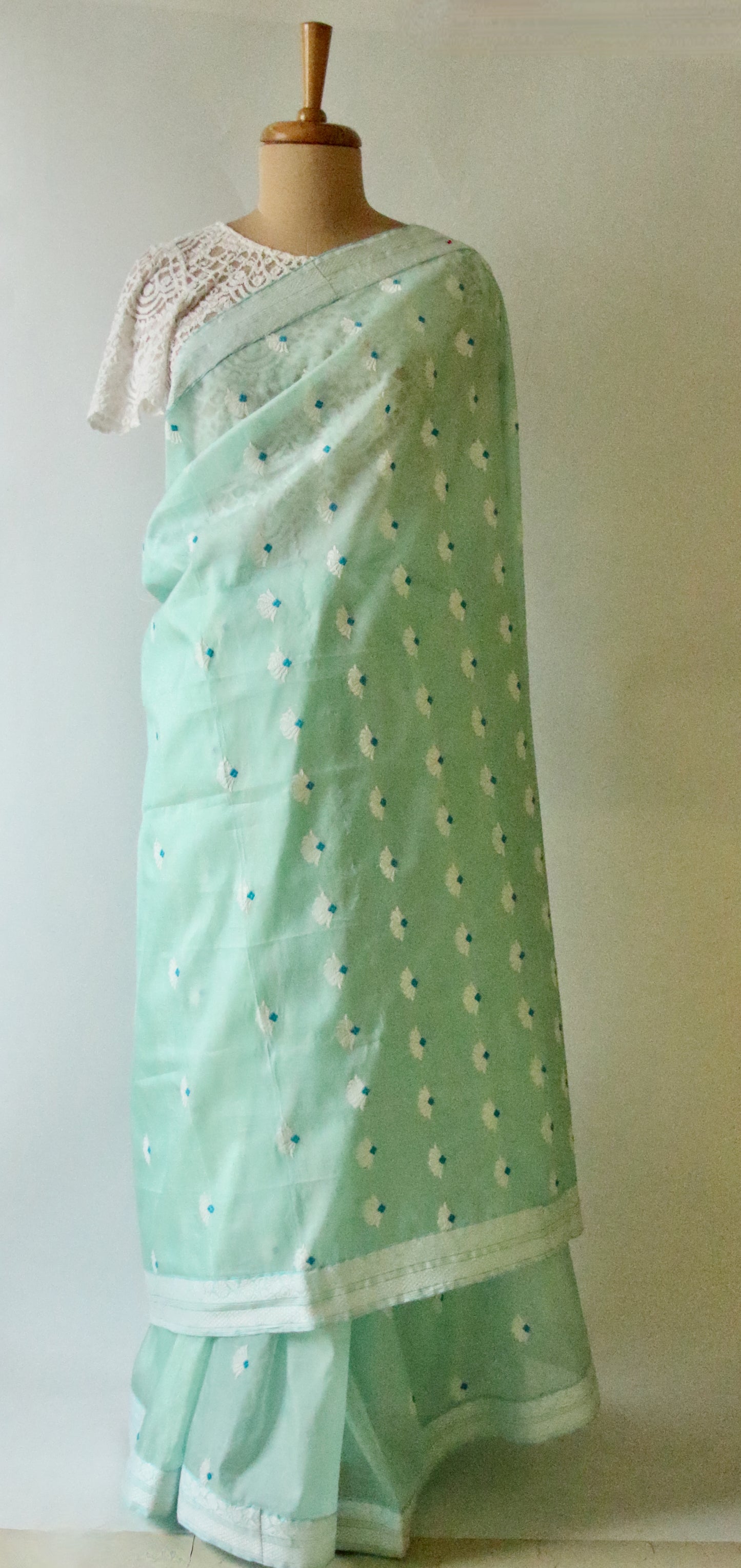 Soft Sea Green Handloom Mulberry Silk / Organza  Saree  from Assam