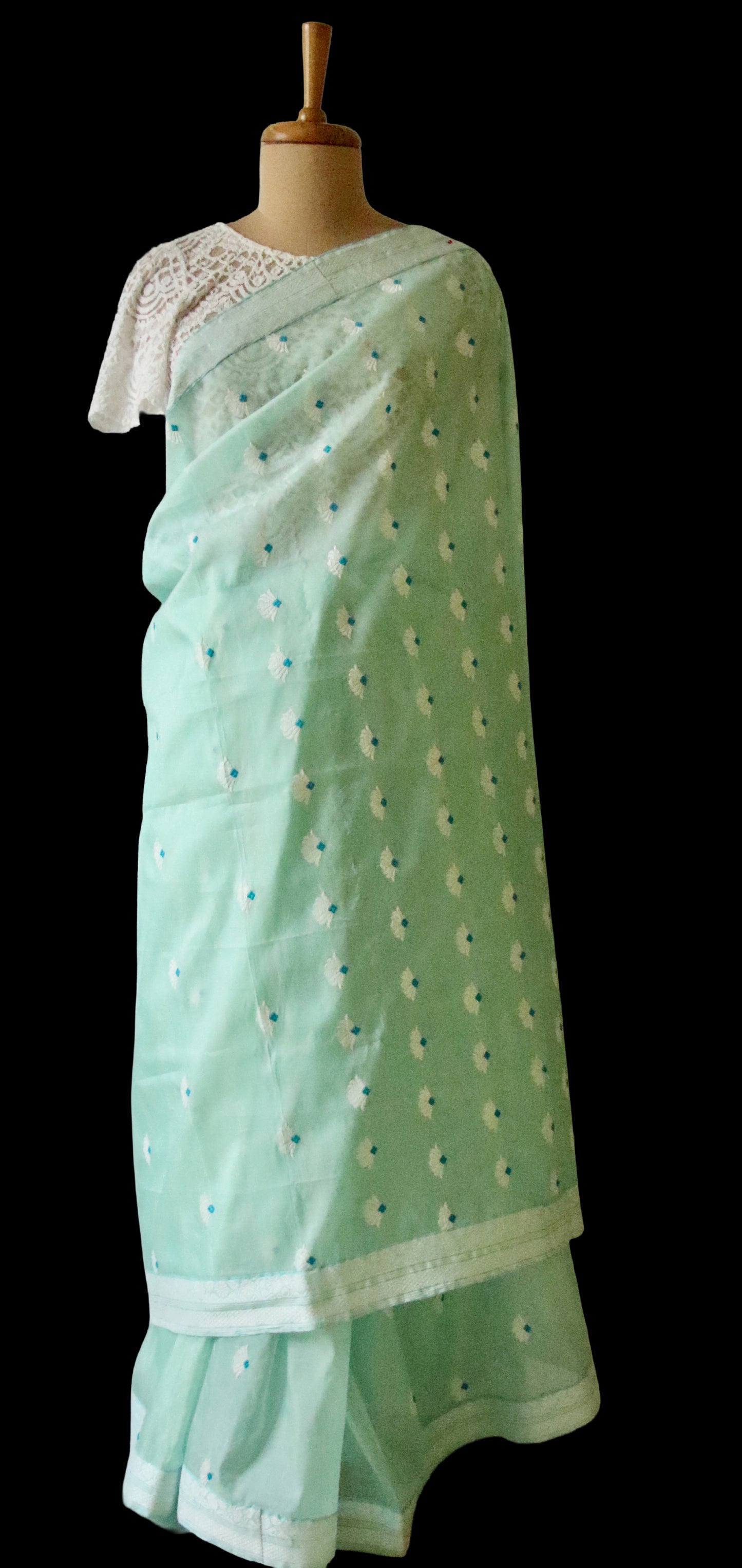 Soft Sea Green Handloom Mulberry Silk / Organza  Saree  from Assam
