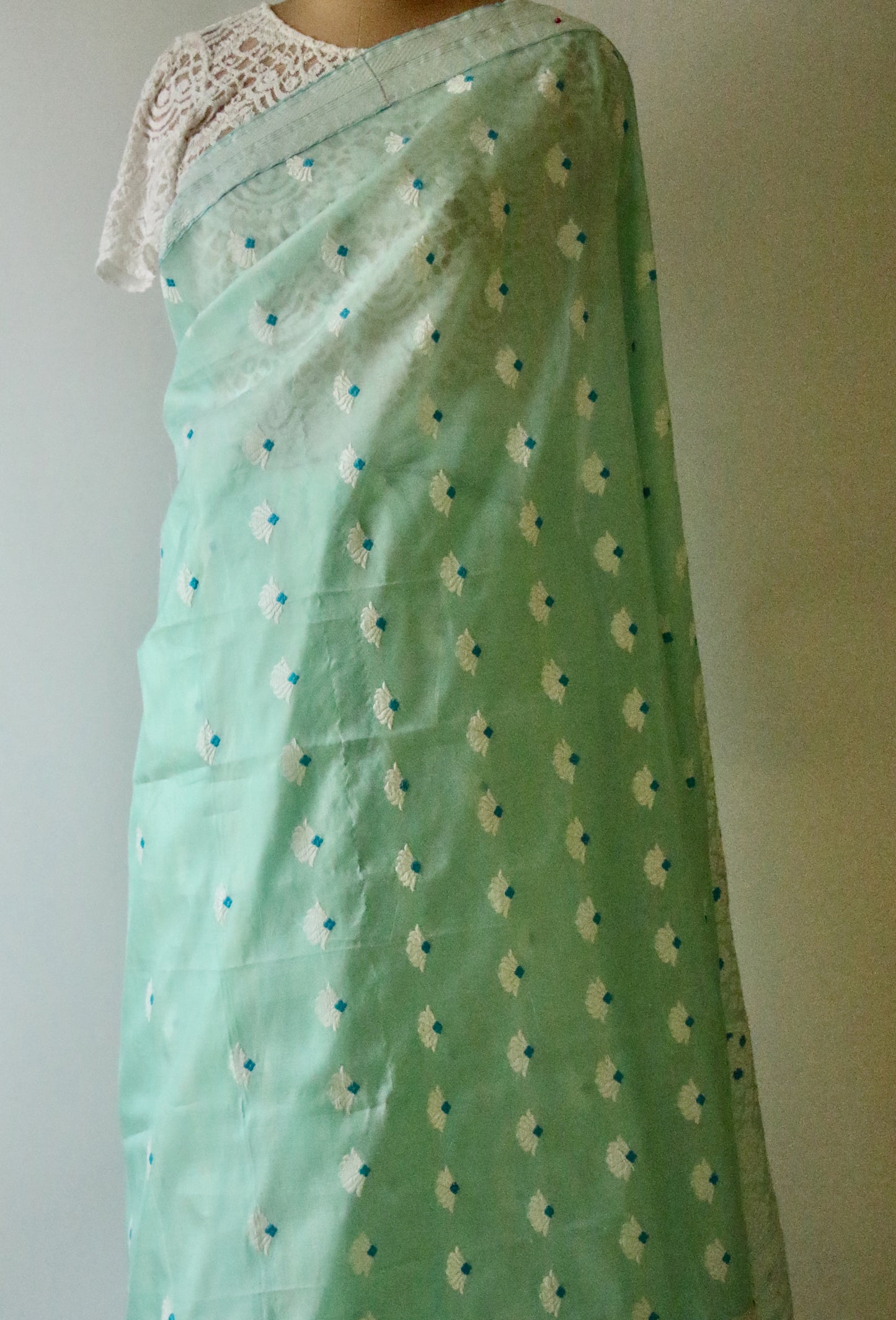 Soft Sea Green Handloom Mulberry Silk / Organza  Saree  from Assam