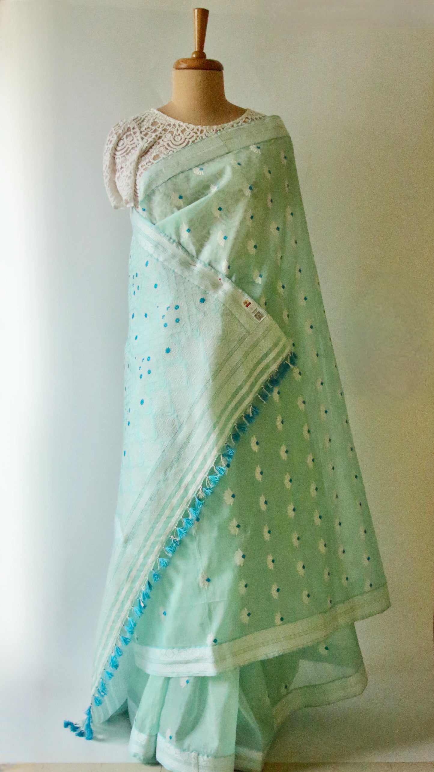 Soft Sea Green Handloom Mulberry Silk / Organza  Saree  from Assam