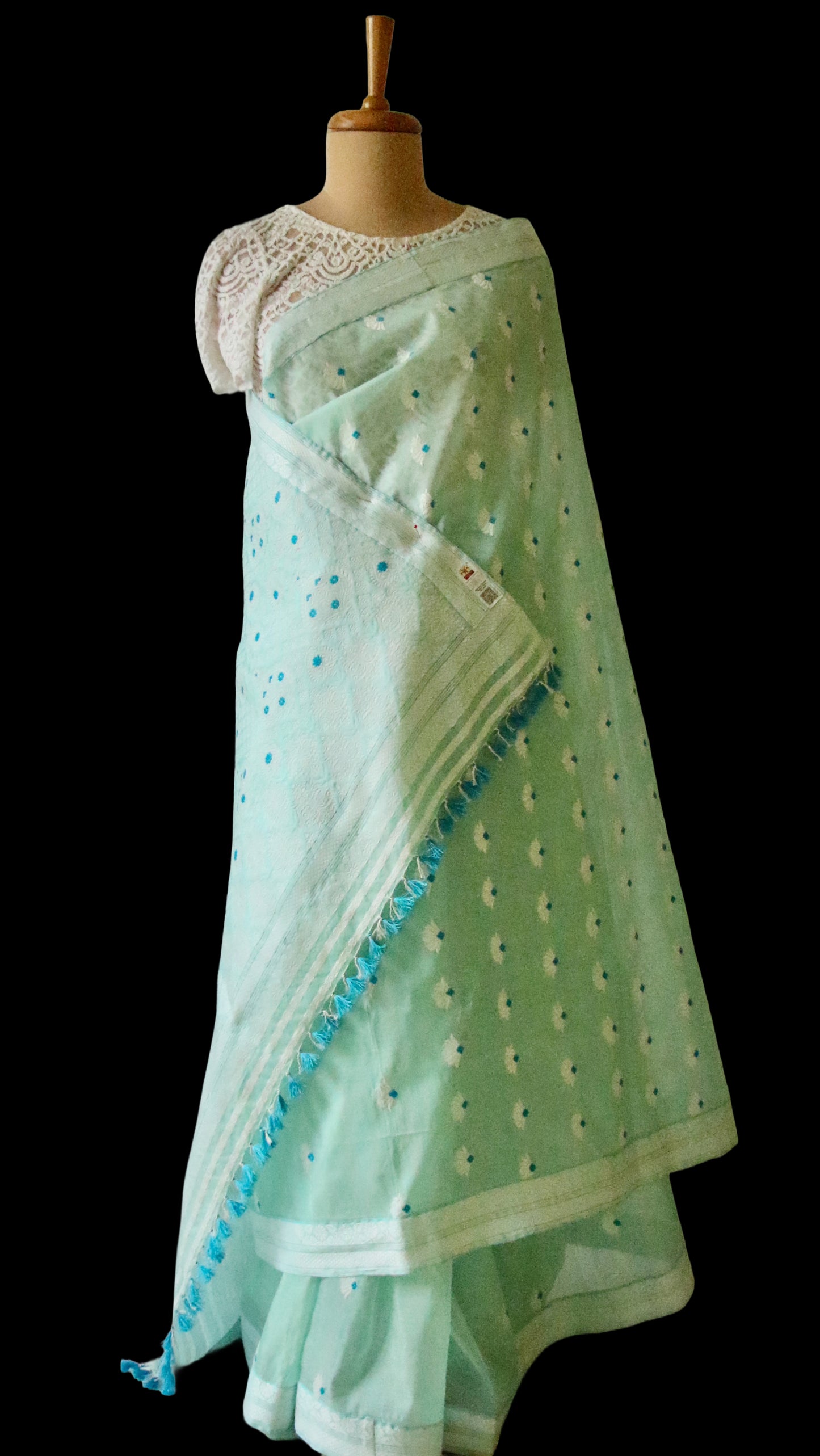 Soft Sea Green Handloom Mulberry Silk / Organza  Saree  from Assam