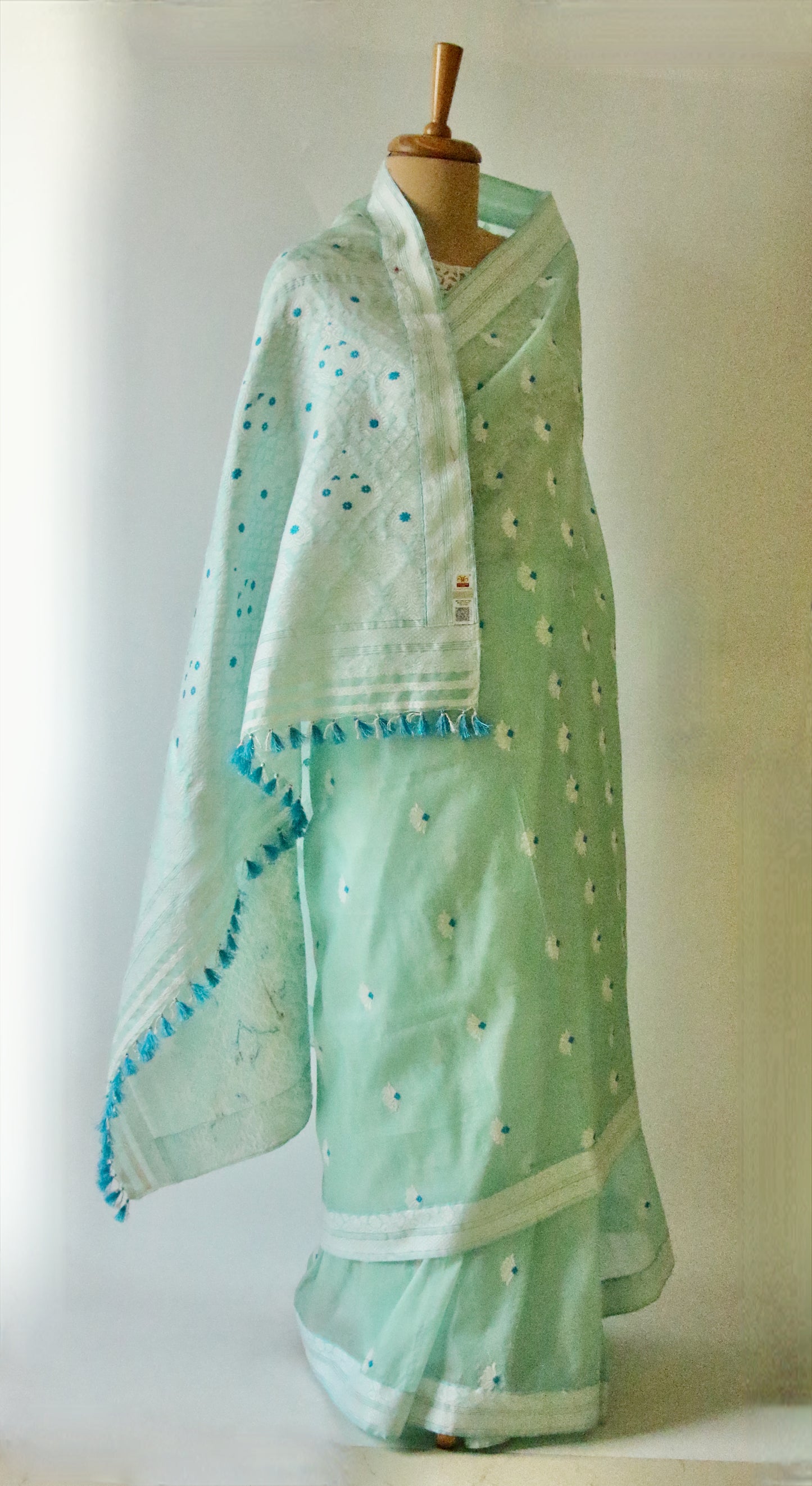 Soft Sea Green Handloom Mulberry Silk / Organza  Saree  from Assam