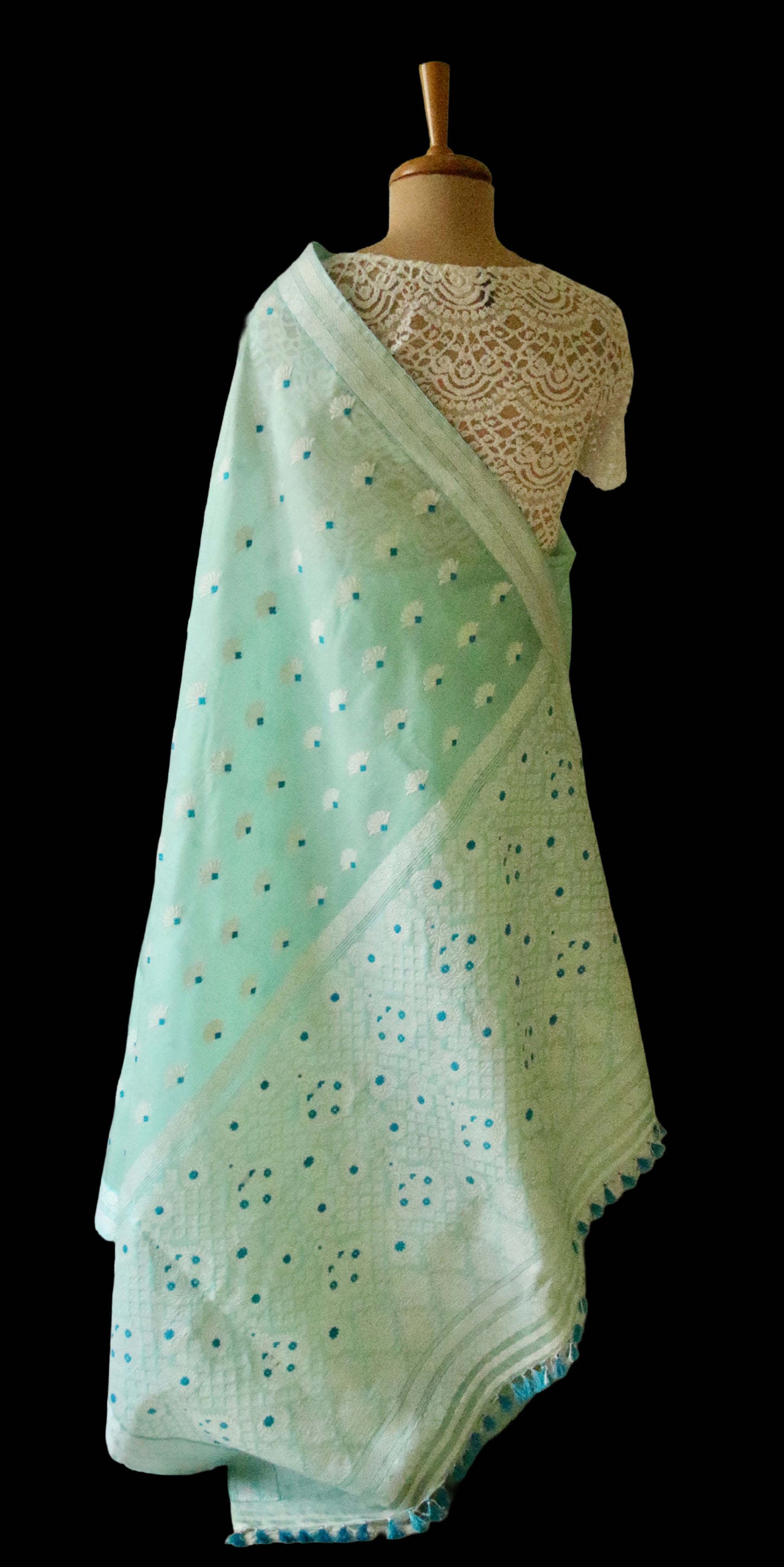 Soft Sea Green Handloom Mulberry Silk / Organza  Saree  from Assam