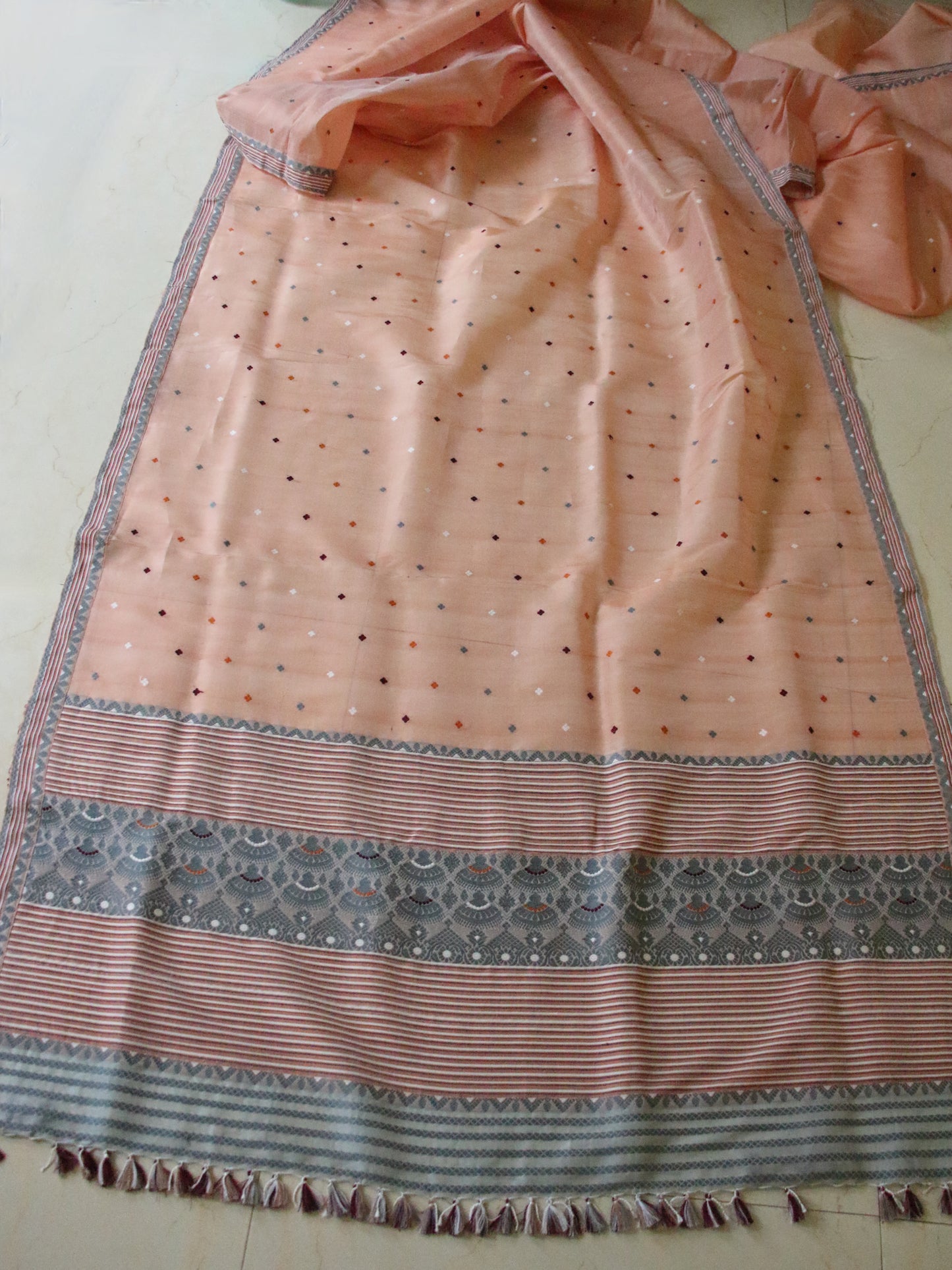 Soft Peach  Handloom Mulberry Silk / Organza  Saree  from Assam