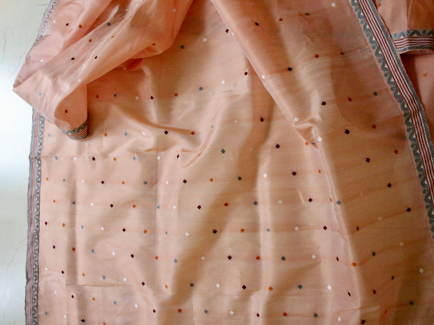 Soft Peach  Handloom Mulberry Silk / Organza  Saree  from Assam