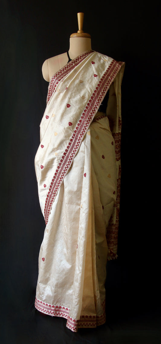 Light Golden  Handloom Tassar by Mulberry silk Saree from Assam ,