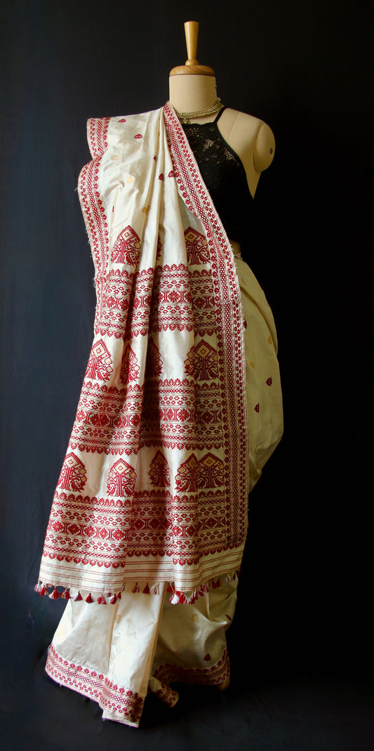 Light Golden  Handloom Tassar by Mulberry silk Saree from Assam ,