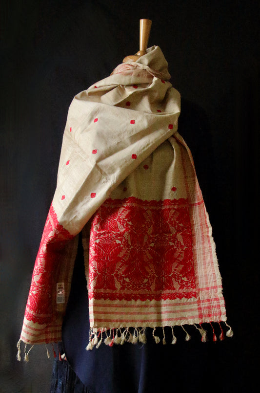 Handloom Traditional Muga Silk Shawl / Gamucha from Assam