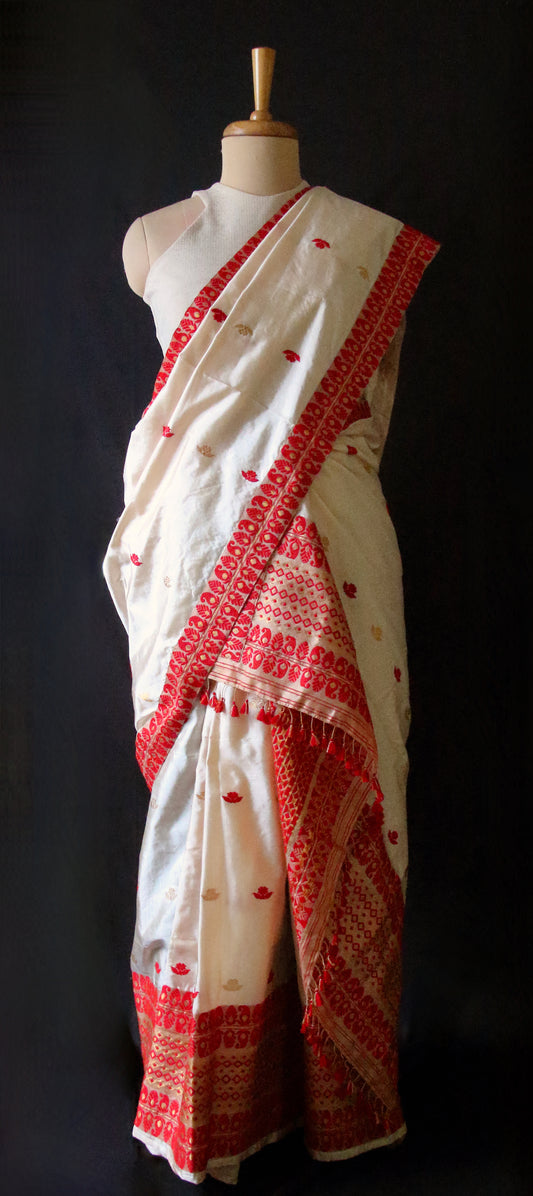 Soft Golden Beige Traditional Silk Mekhela Chador Set from Assam